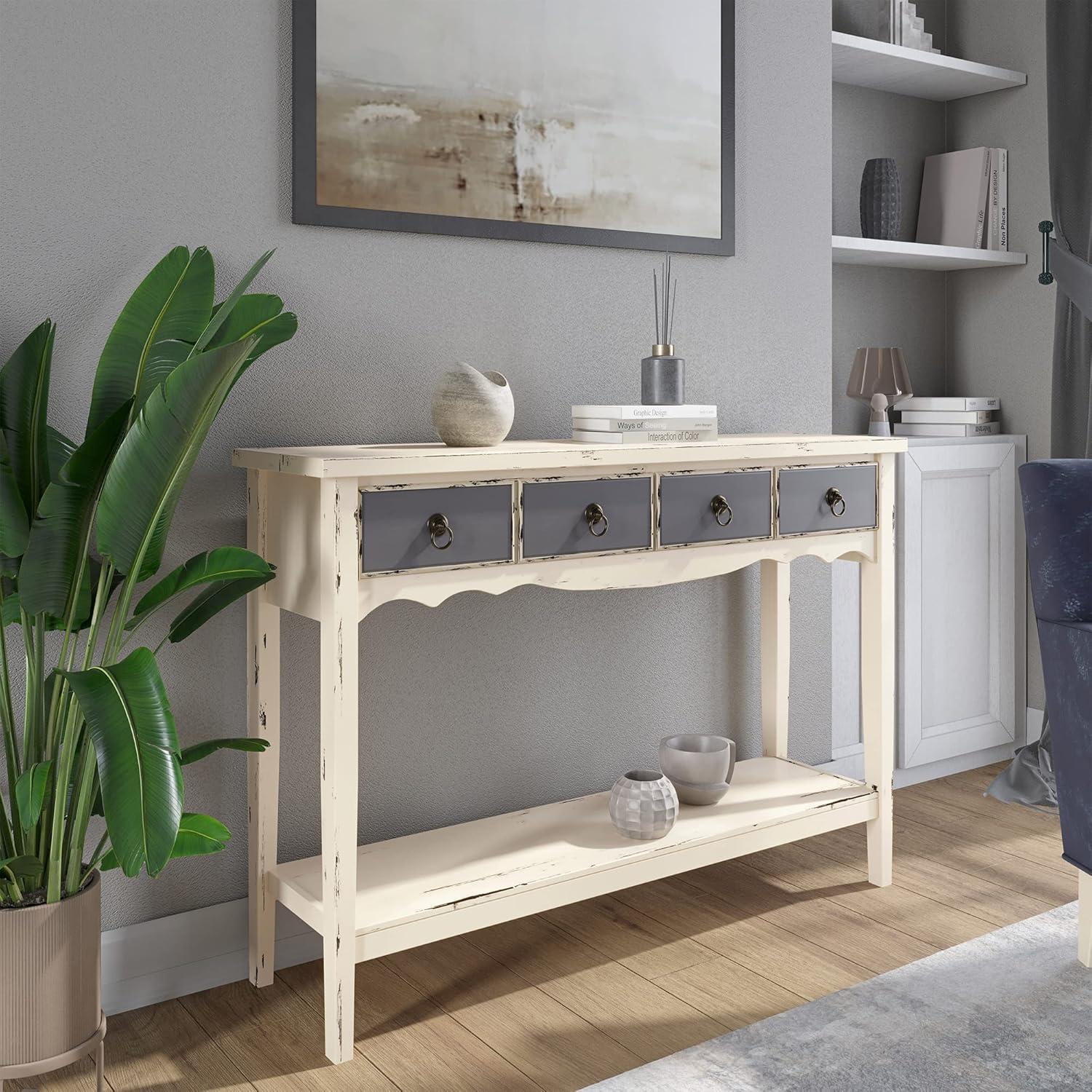 BELLEZE Sofa Table or Entertainment Console in Antique White