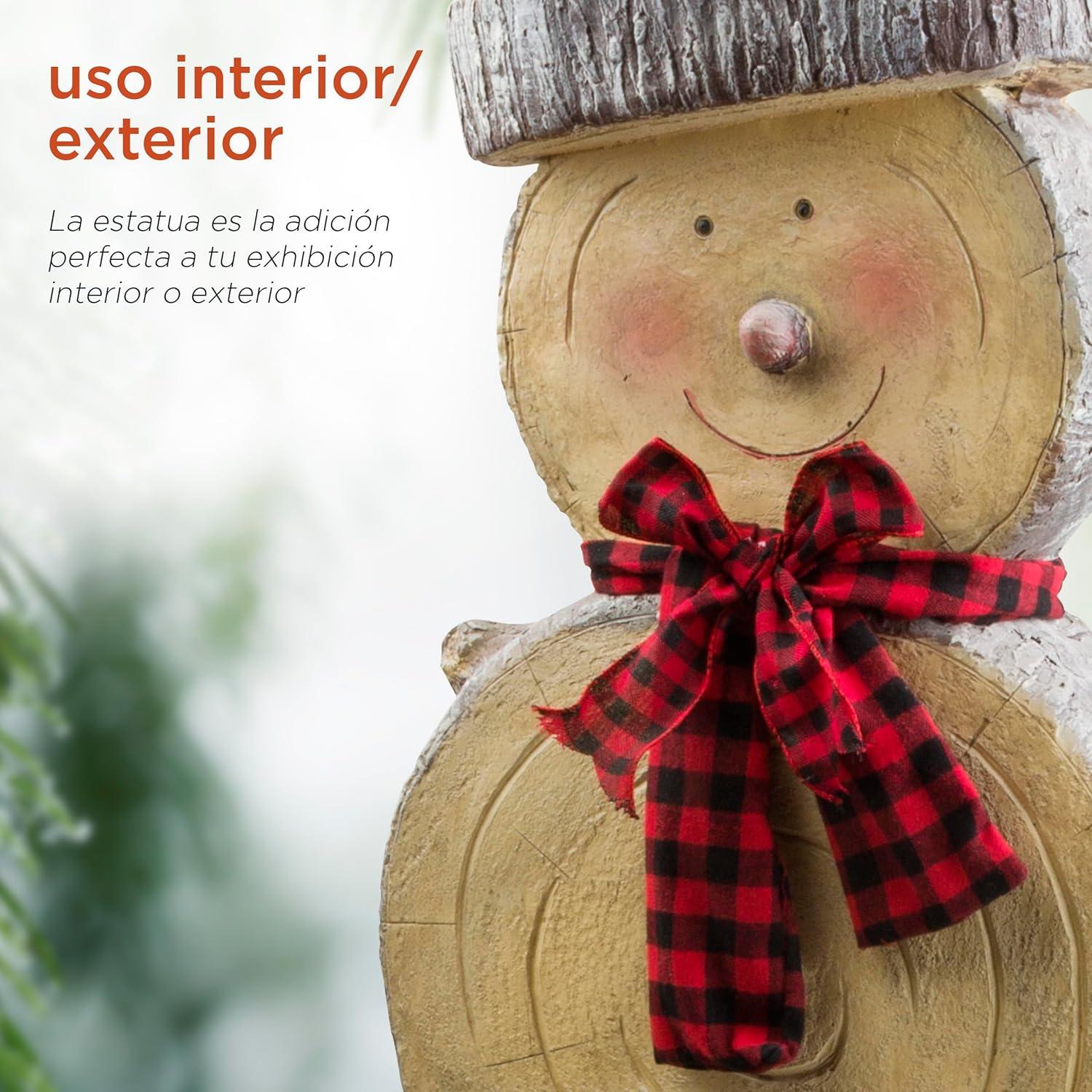 Alpine Corporation 16" x 9" x 38" Wooden Snowman Holiday Statue, Brown/Tan