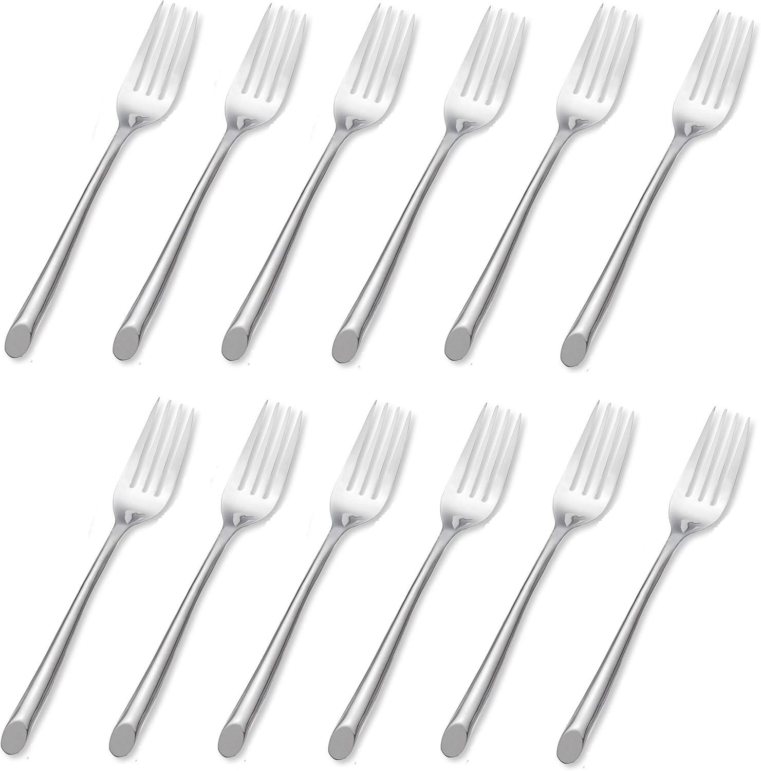 Wave Glossy Stainless Steel Dinner Fork Set of Twelve