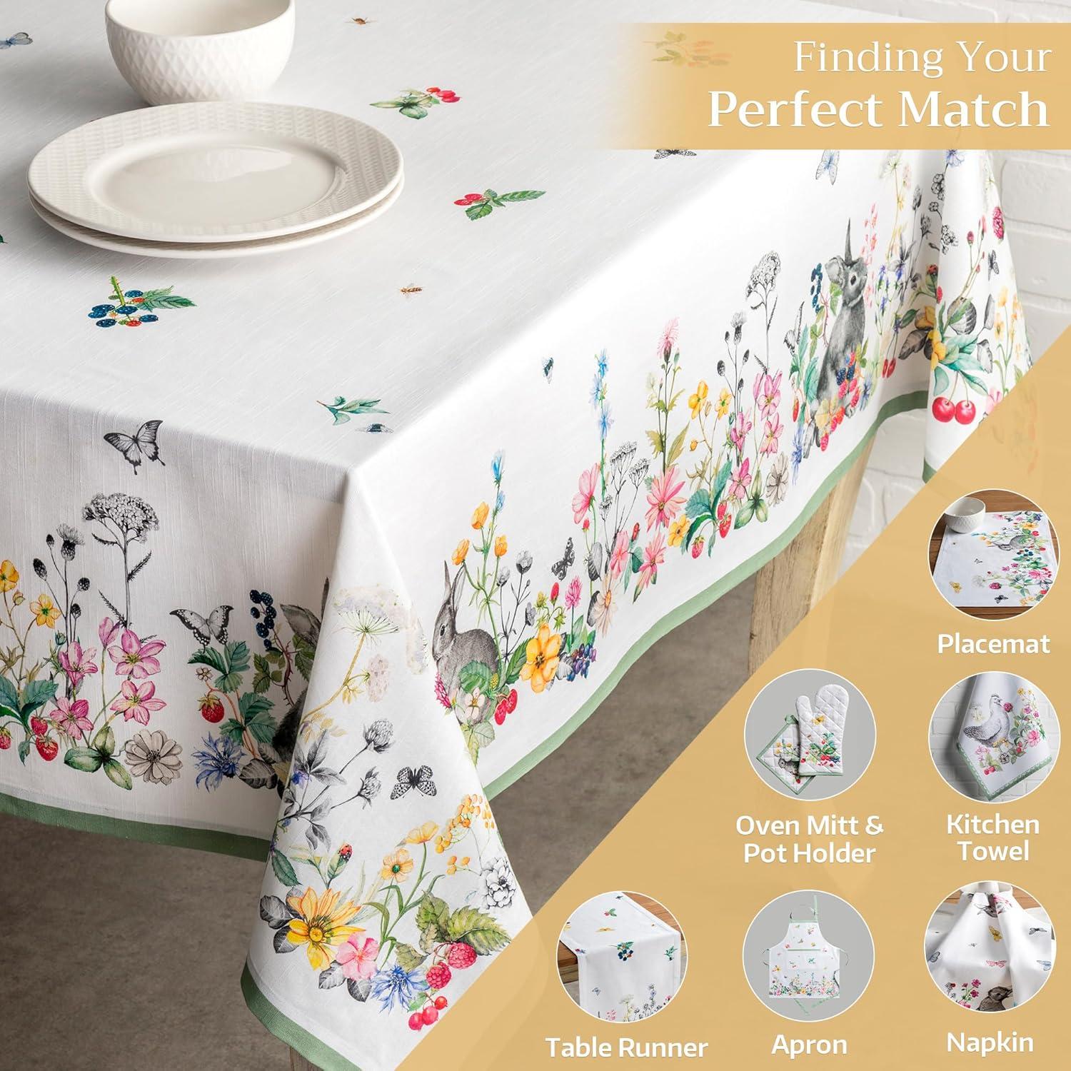 Printemps Floral Cotton Tablecloth for Spring Gatherings, 60" x 90"
