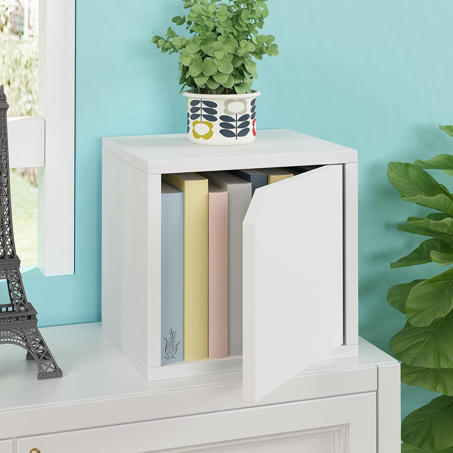 White Stackable Cube Bookshelf with Door