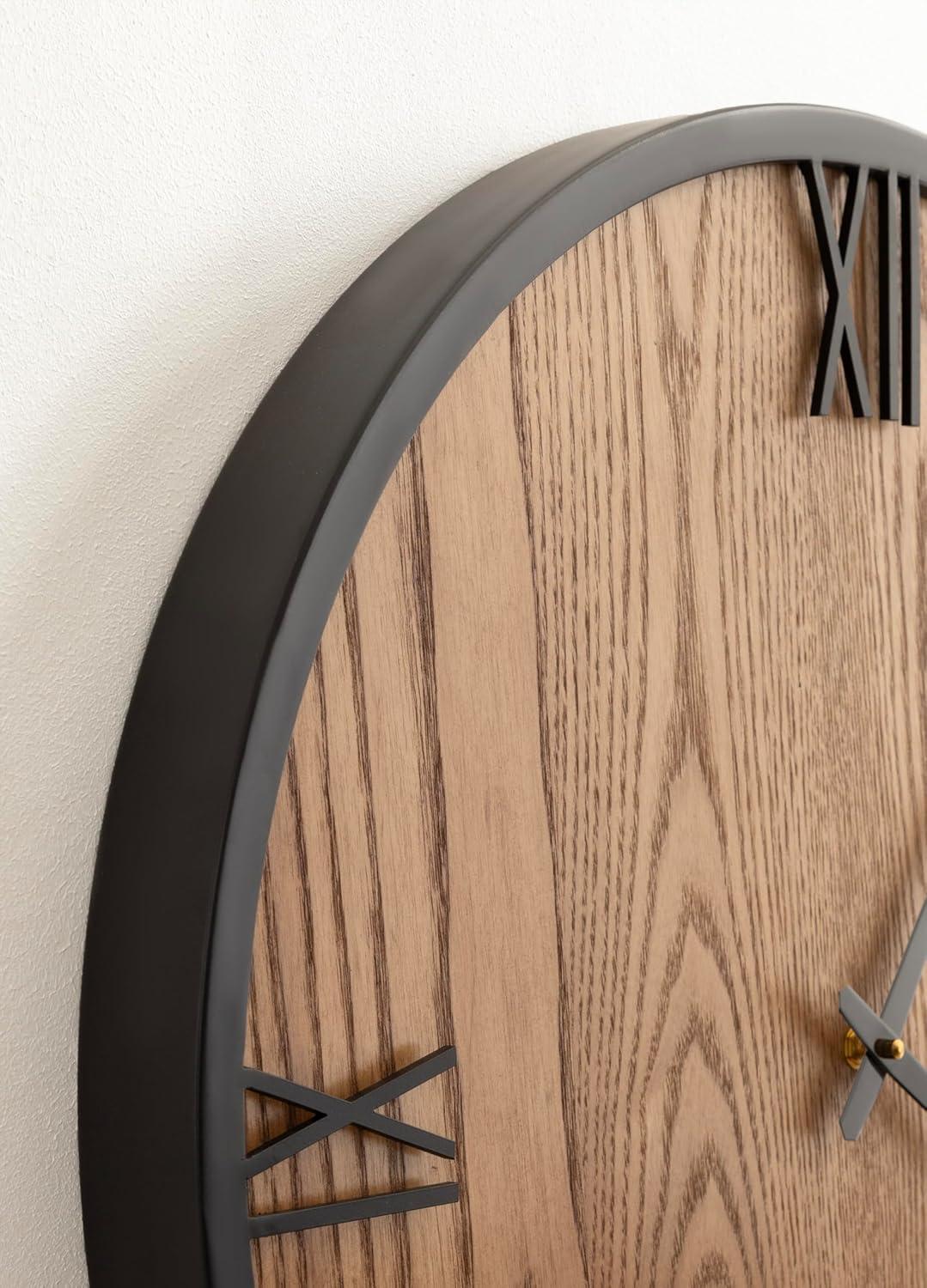 Kate and Laurel Pronte Modern Round Wood and Metal Wall Clock, 22 Inch Diameter, Rustic Brown and Black, Decorative Minimal Clock for Bedroom, Entryway, or Living Room Decor