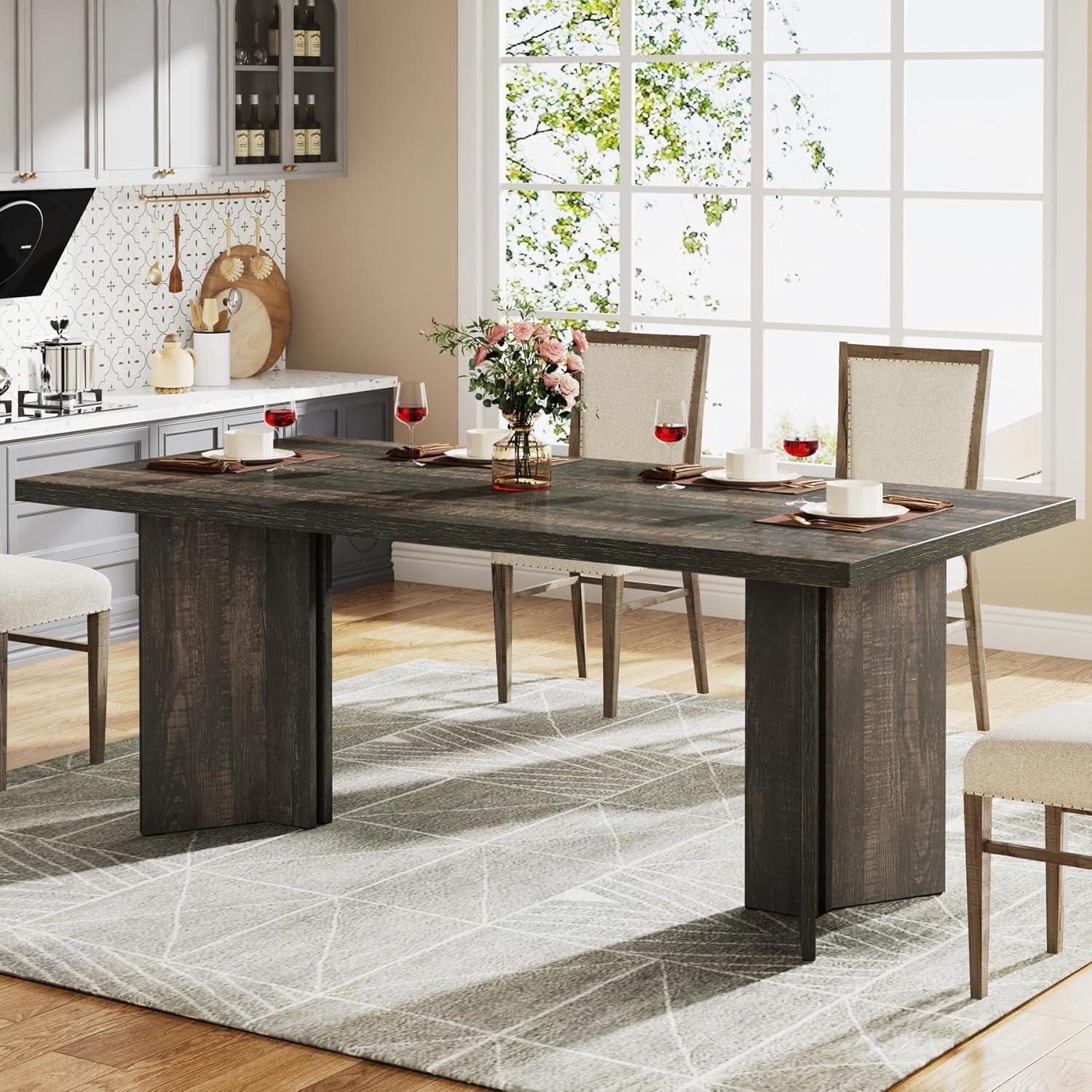 Tribesigns Dining Room Table for 4-6, 63" Farmhouse Wood Kitchen Table for Kitchen, Dark Brown