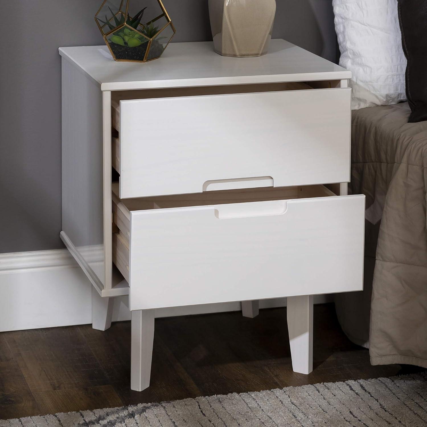 Mid-Century Modern White Maple 2-Drawer Nightstand