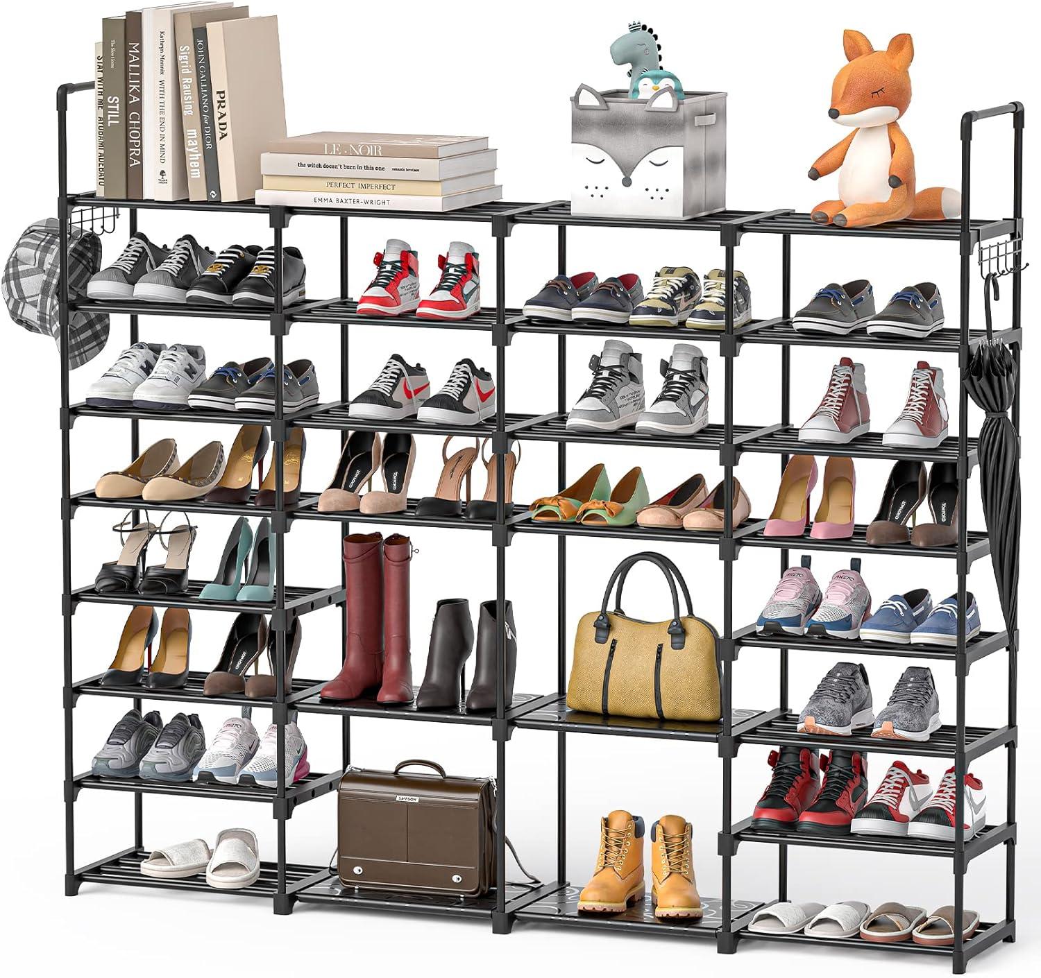 Extra Large Black Metal Stackable Shoe Rack Organizer