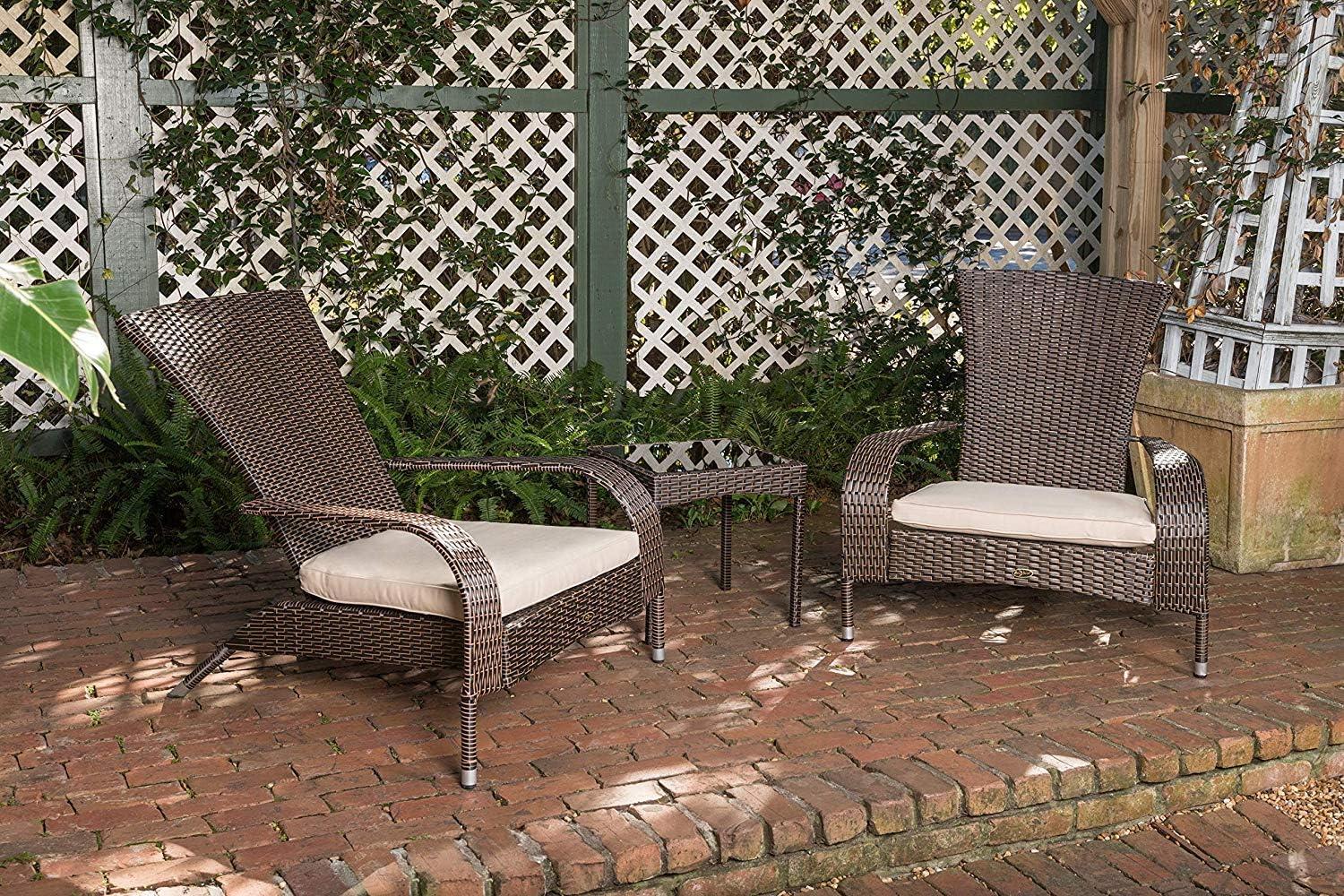 Duplex Patio Sense Coconino Wicker Conversation Set, Durable Adirondack Style Chairs Includes Khaki Cushions - Mocha