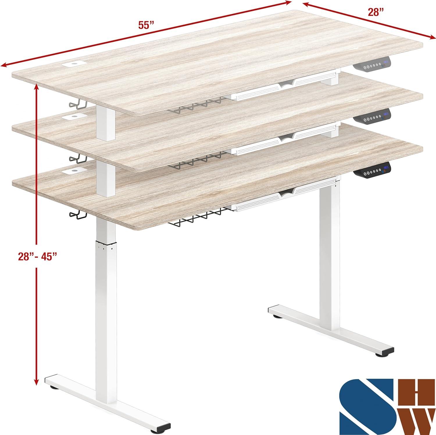 SHW 55 Inch Large Electric Height Adjustable Computer Standing Desk, Maple