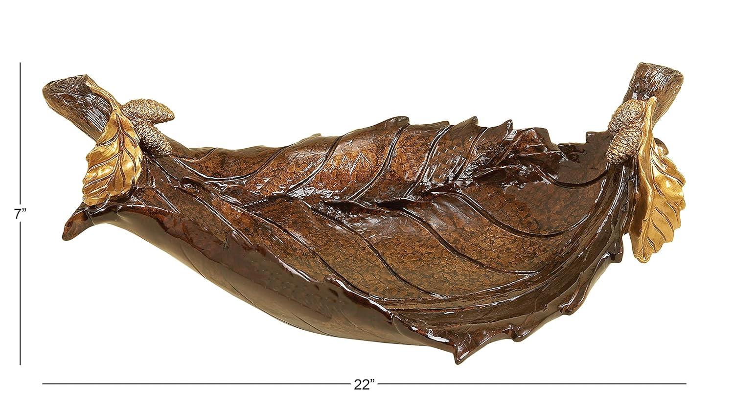 Millwood Pines Diederich Polystone Intricate Carved Leaf Bronze Decorative Bowl