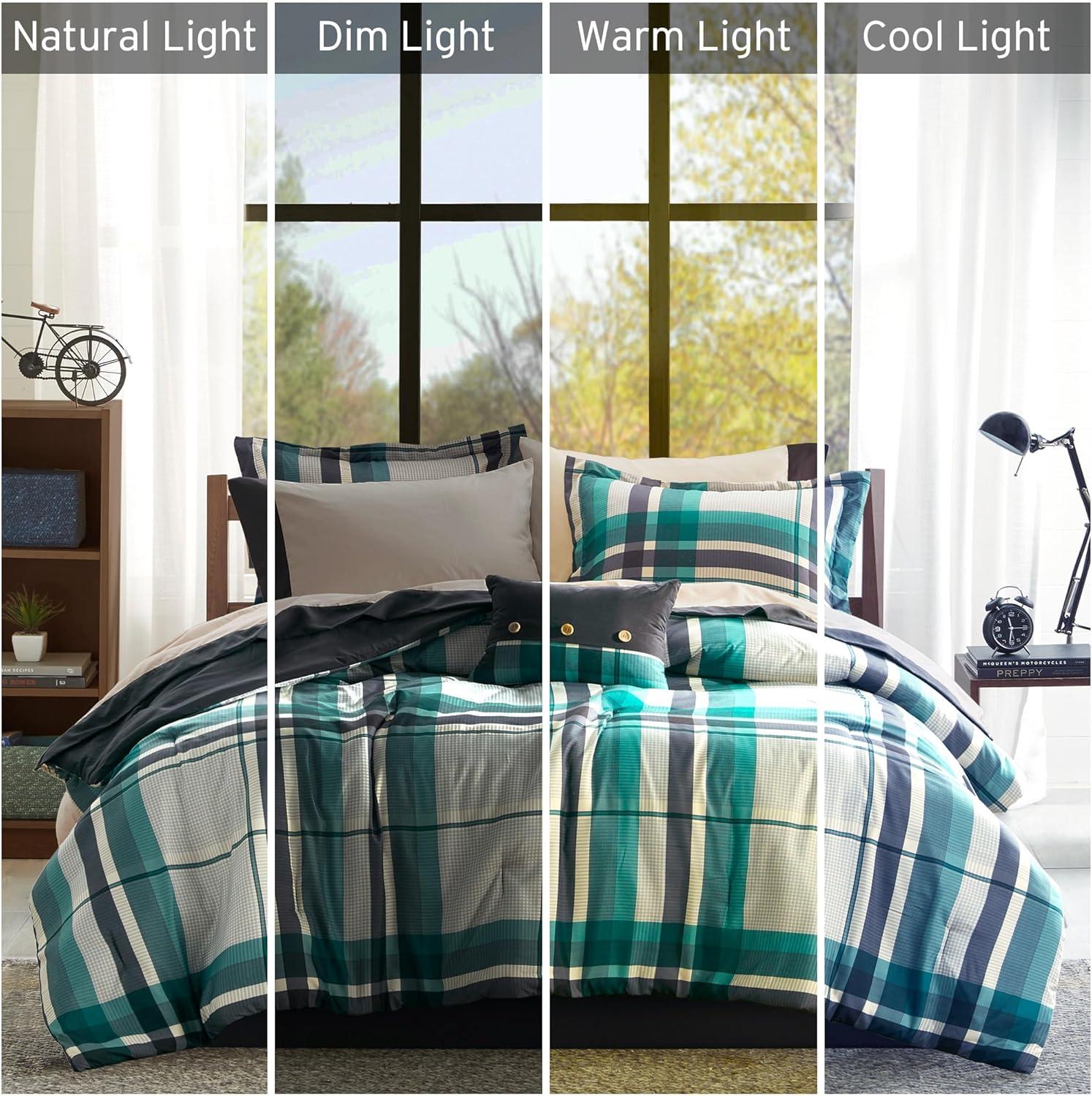 Intelligent Design Rick Plaid Microfiber Soft Comforter Set with Bed Sheet Teal Blue