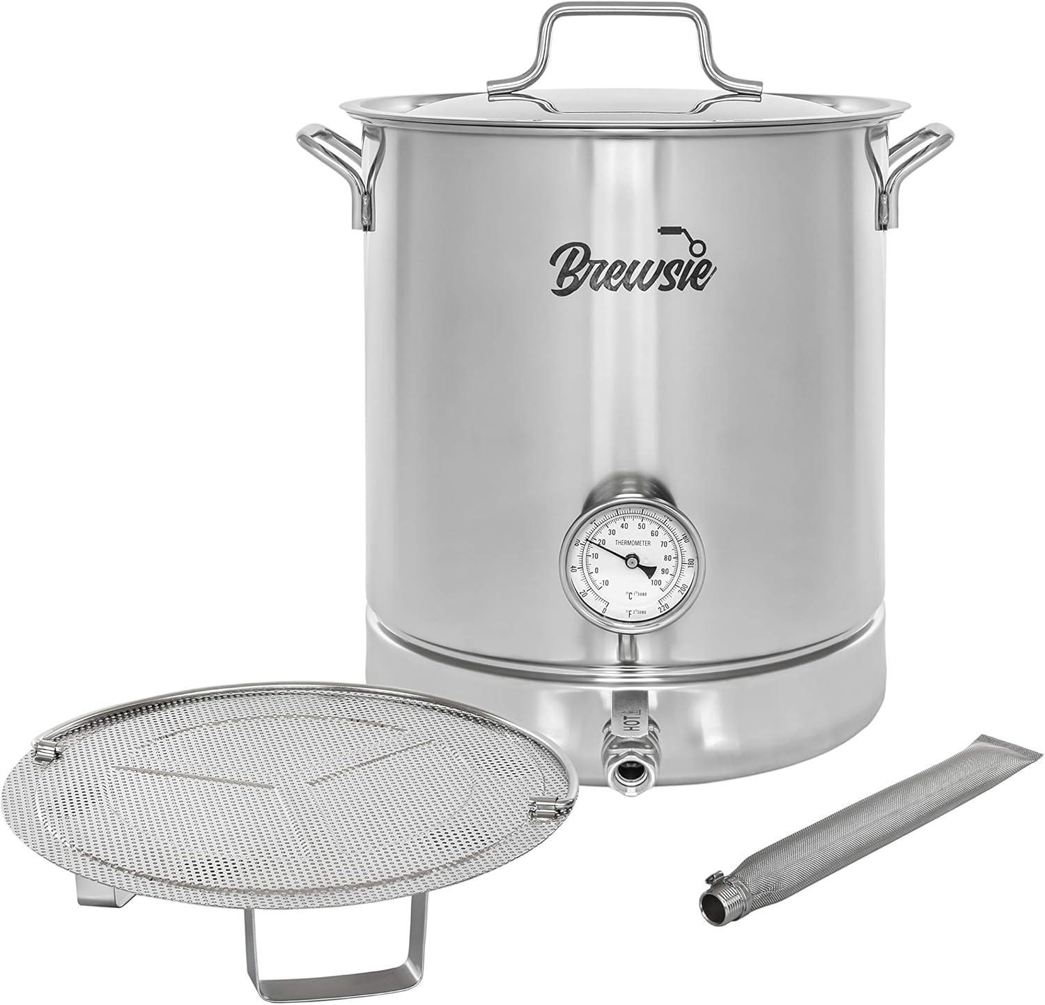 Brewsie 40 Quart Stainless Steel Brew Kettle with Lid and Rack