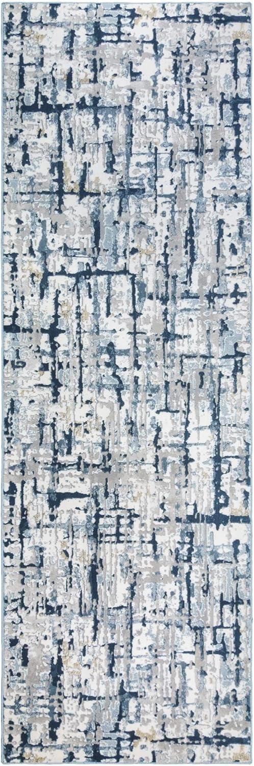 Quattro Abstract Gray Navy Blue Ivory Modern Polypropylene Indoor High-Low Area Rug