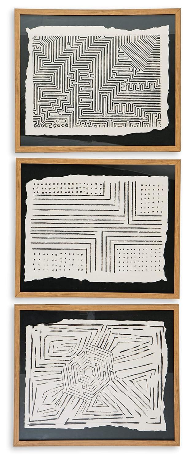 Signature Design by Ashley Contemporary Wonderstow Wall Art (Set of 3) Black/Beige