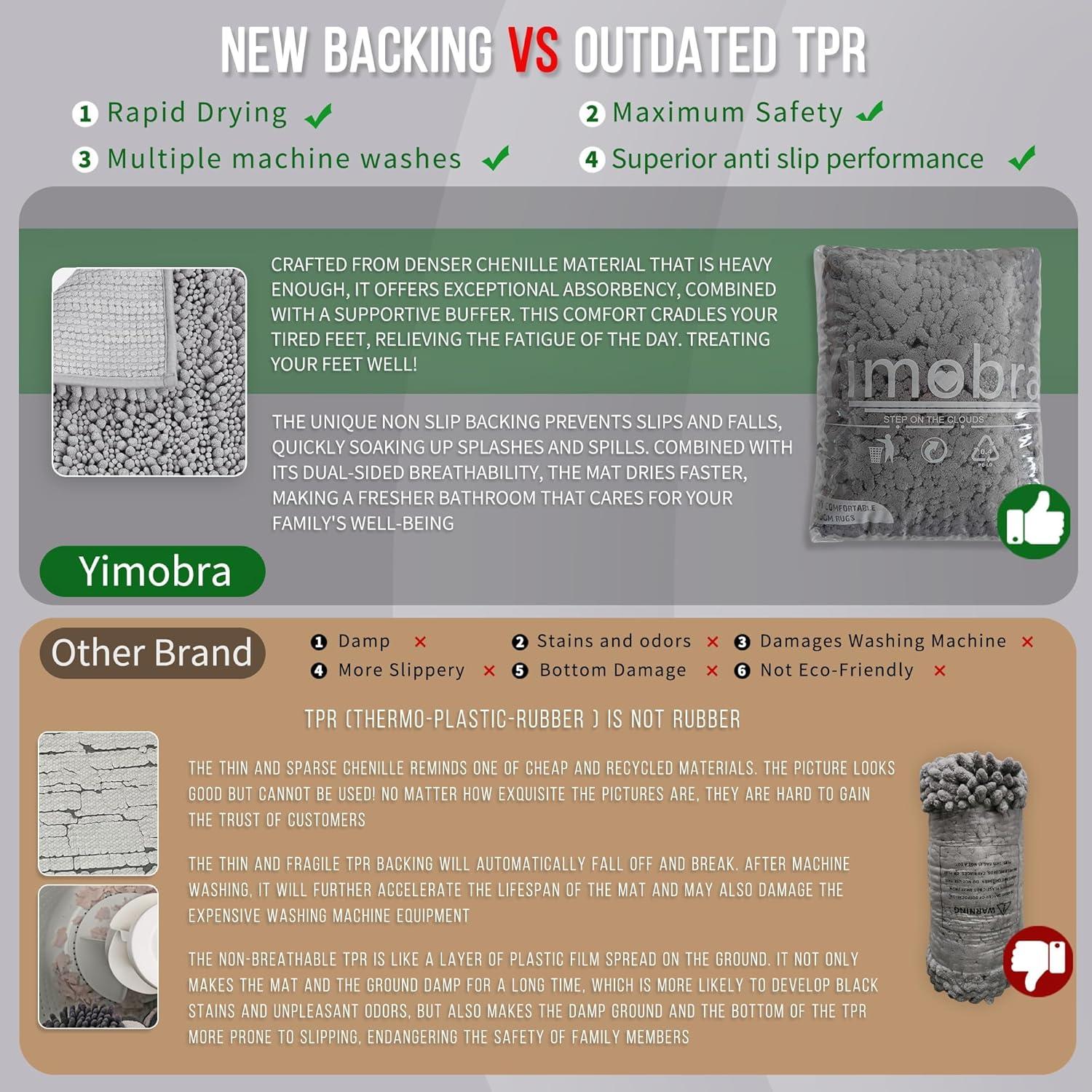 CHENHAINAN Bathroom Rug Mat, 24'' x 17'', Luxury Chenille Shaggy Bath Rugs, Extra Soft & Thick, Absorbent Water, Non-Slip, Machine Washable, Bath Mats for Bath Floor,Tub and Shower, Gray