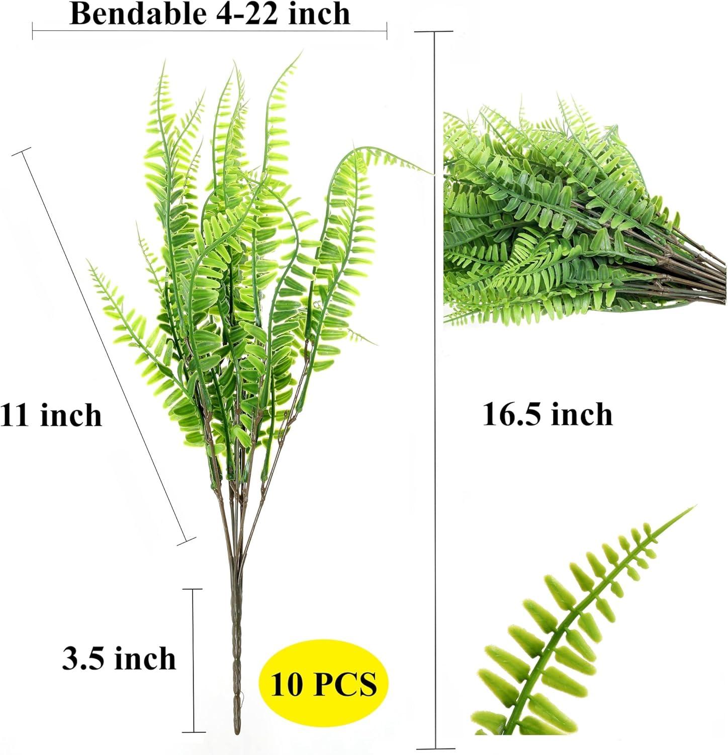 Grand Verde Boston Ferns Artificial Greenery Bush Real Touch Plastic Tassel Shrub Leaf Faux Plants - 10pcs Bulk (Light Green)