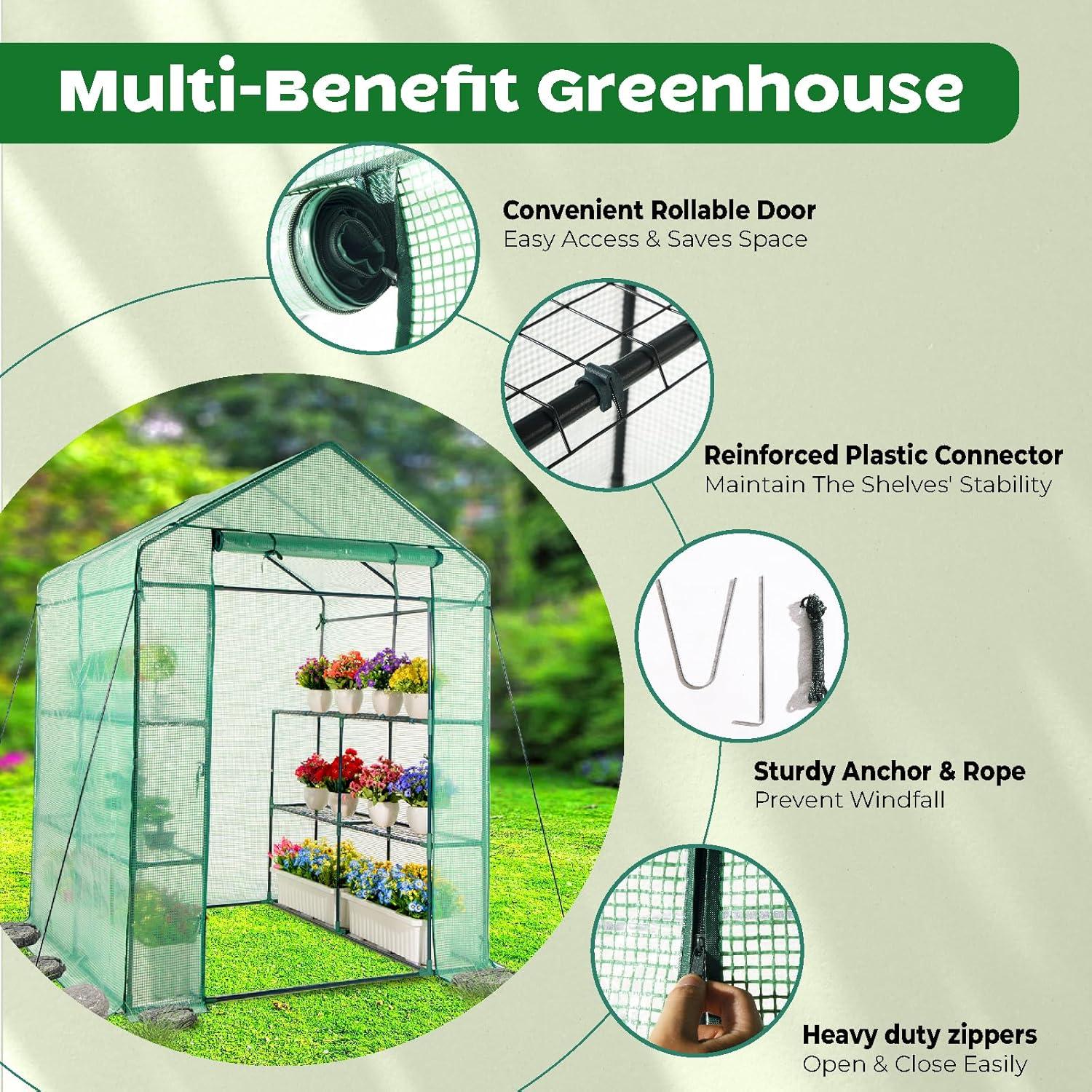 Green Walk-In Greenhouse with PE Cover and Steel Frame