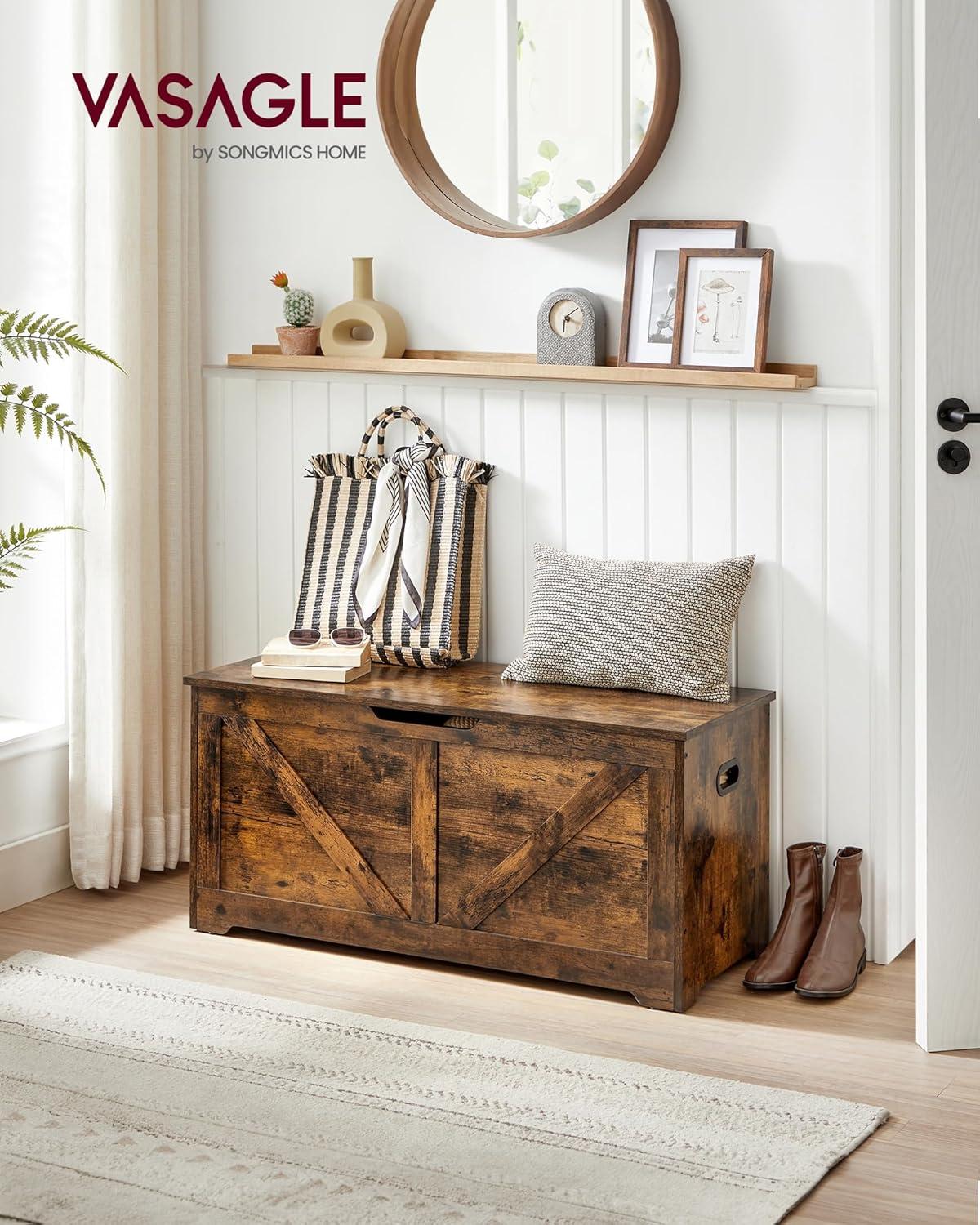 Rustic Brown Particleboard Storage Chest with Safety Hinges