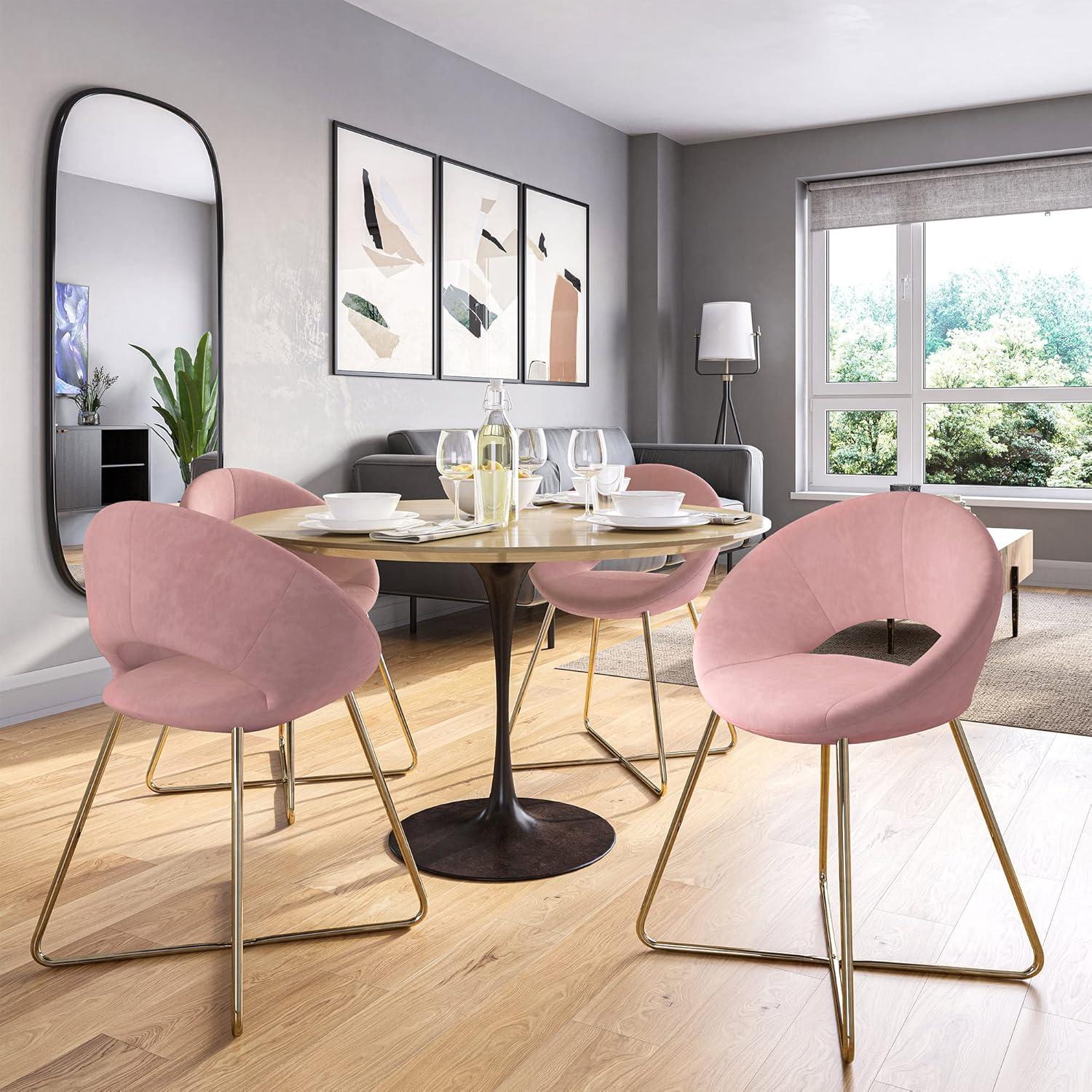 BELLEZE Velvet Modern Accent Chair Vanity Chair Set of 2, Comfy Makeup Chair with Back Living Room Chair, Upholstered Dining Chairs Leisure Armchair with Golden Metal Legs - Ezra (Dark Grey)