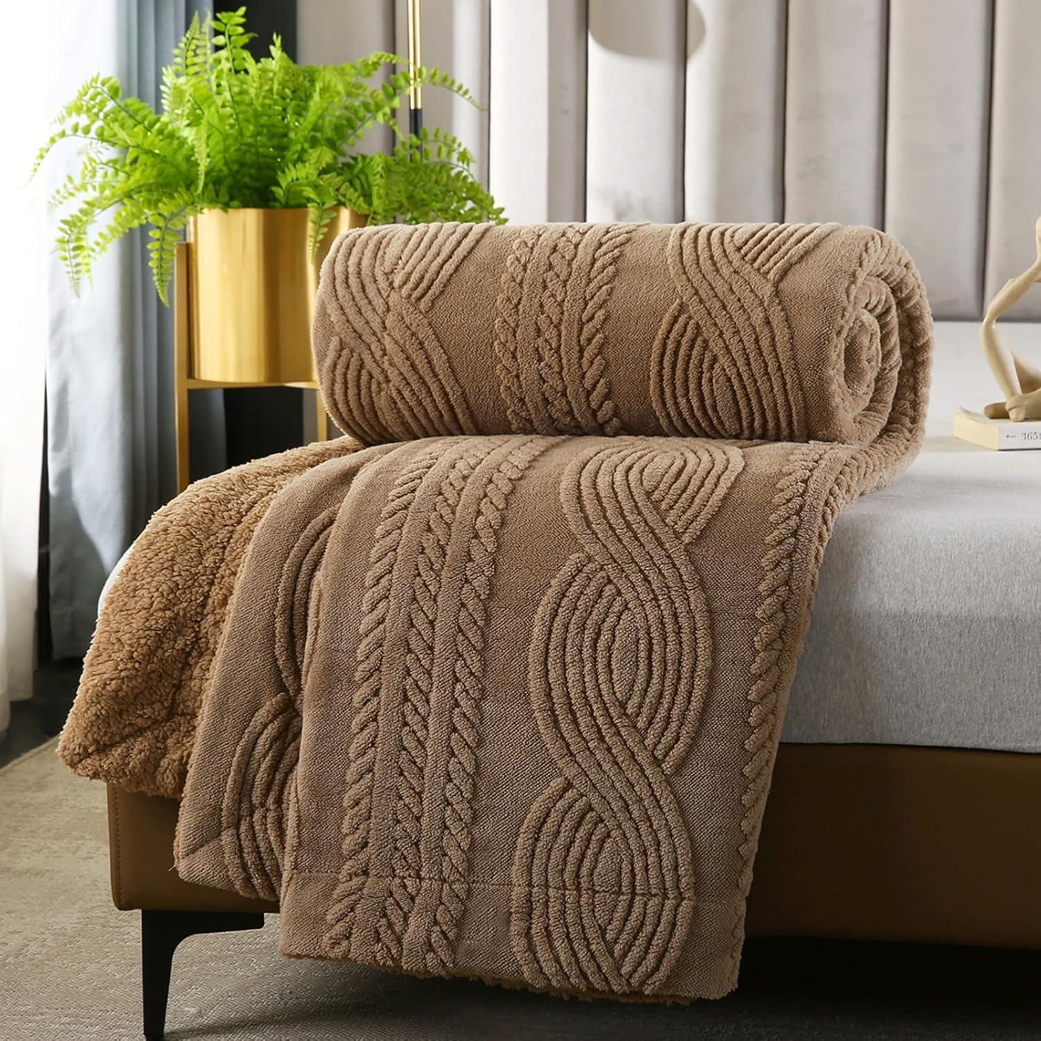 PU MEI Sherpa Throw Blanket for Couch Sofa 90”*80”- Fleece Tufted Fuzzy Soft Cozy Blanket for Bed, Thick Warm Blanket for All Seasons, (Dusty Blue, 80"*90")