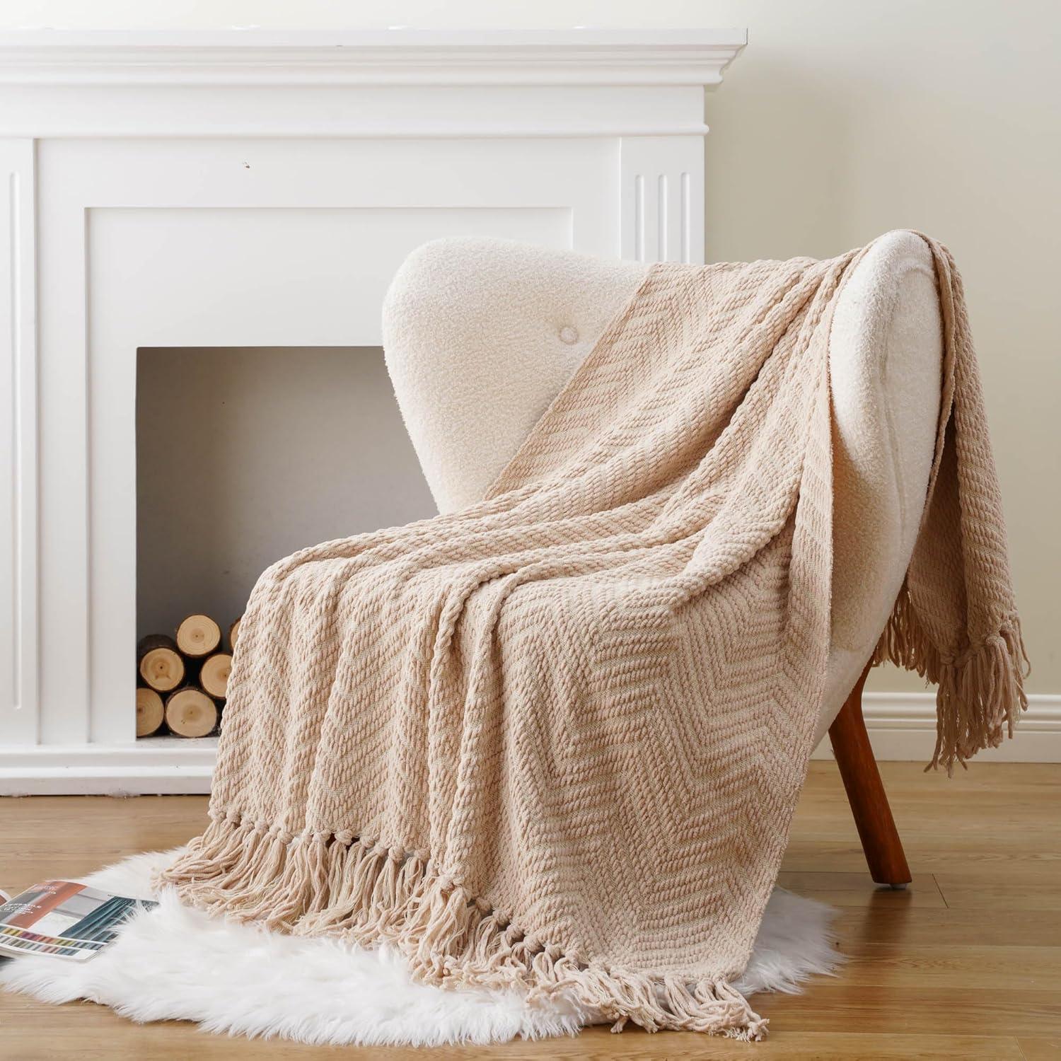 Battilo Home Throw Blanket for Couch, Decorative Knit Grey Blanket for Bed, Super Soft Warm Grey Throws for Room Farmhouse Accent Decor, 50"x60"