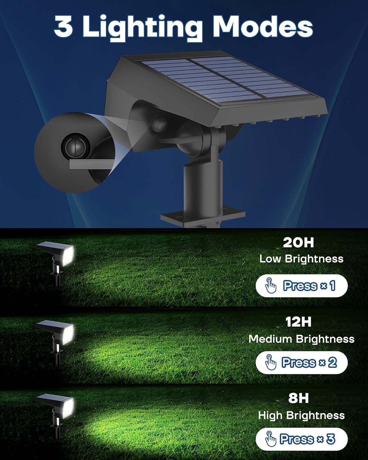 Kaxiida Solar Lights Outdoor Waterproof IP68, 3 Lighting Models Solar Powered Spot Lights Outdoor, 56LED Solar Lights Dusk to Dawn for Yard Patio Garden Pathway Landscape Lighting C80