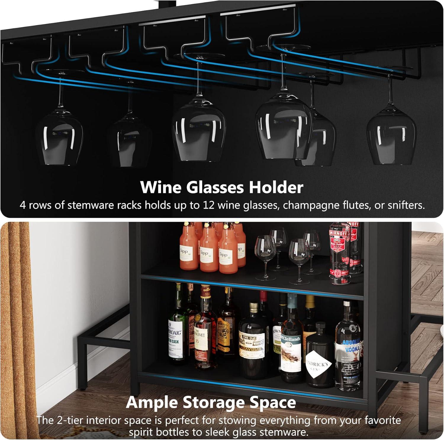 Industrial Black and Brown 3-Tier Home Bar Unit with Footrest