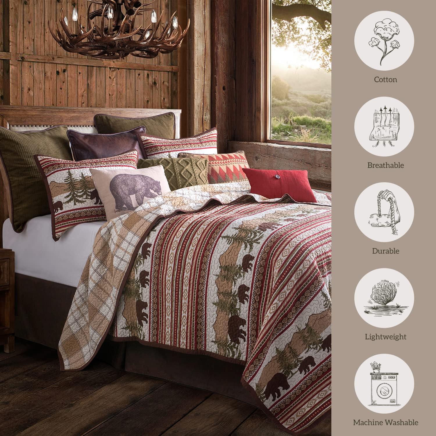 Bear Trail Reversible Cotton Full Quilt Set in Brown