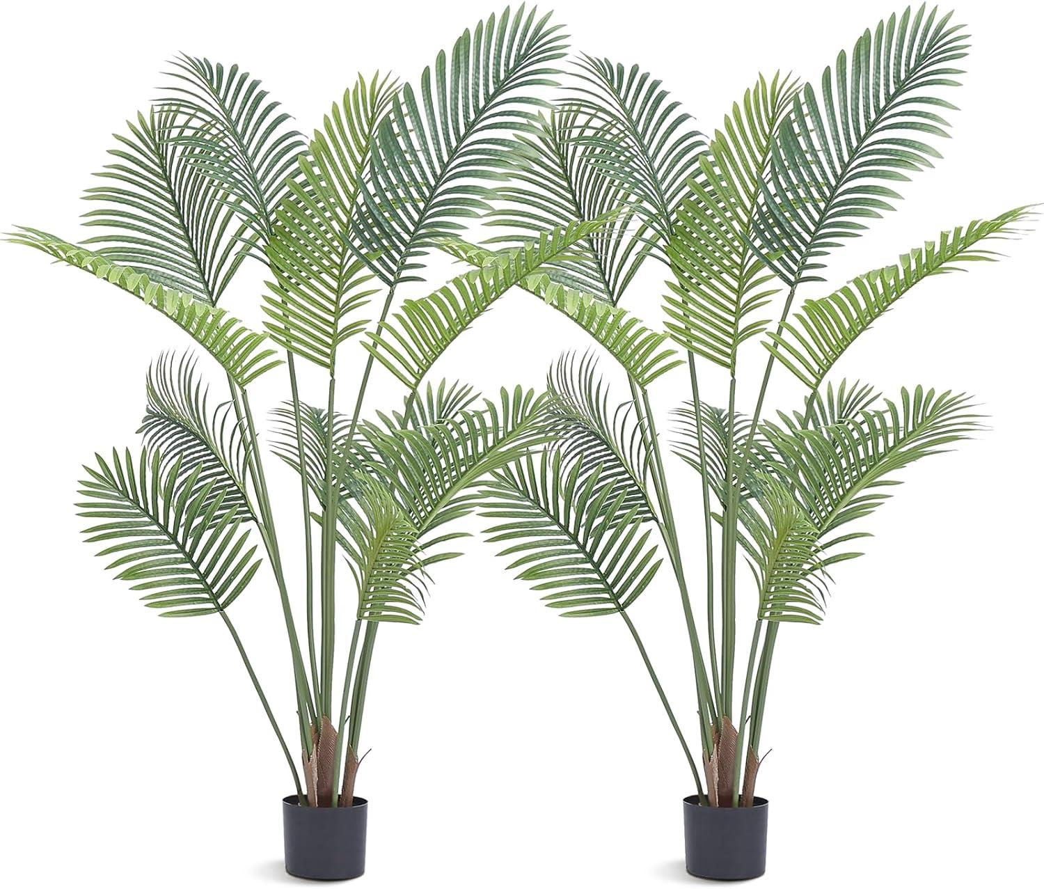 5-Foot Green Plastic Potted Palm Floor Plant for Outdoor