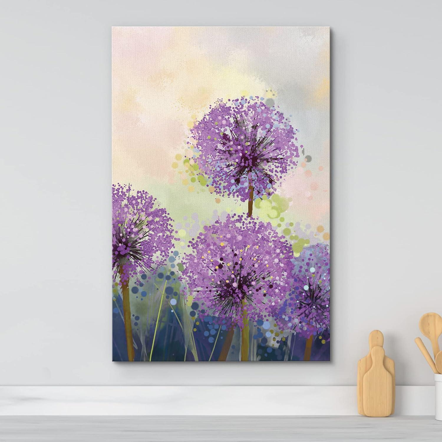 wall26 Canvas Wall Art - Watercolor Style Purple Flowers - Giclee Print Gallery Wrap Modern Home Art Ready to Hang - 16x24 inches