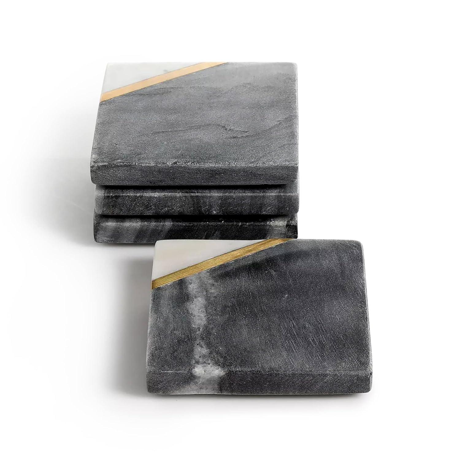 Laurie Gates Laurie Gates White Marble And Mango Wood Round 4 Piece Coaster Set (Set of 4)