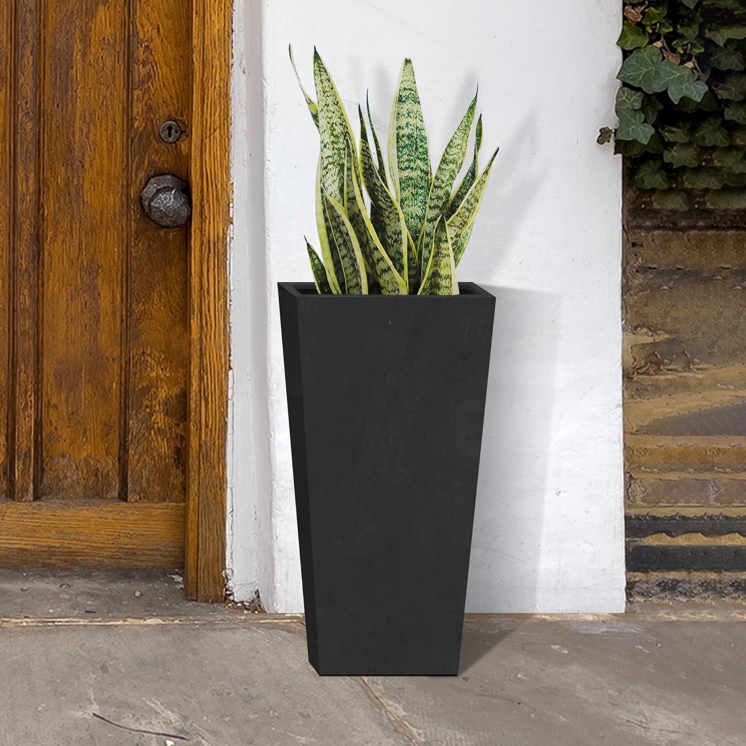 28" Kante Lightweight Concrete Modern Tapered Tall Square Outdoor Planter Black - Rosemead Home & Garden, Inc