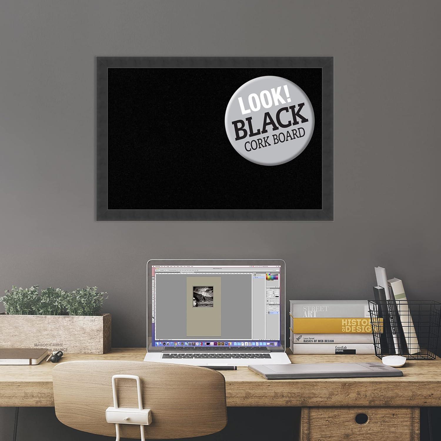 Amanti Art Black Cork Board Wood Framed Mezzanotte Black Bulletin Board 26 in. x 18 in.