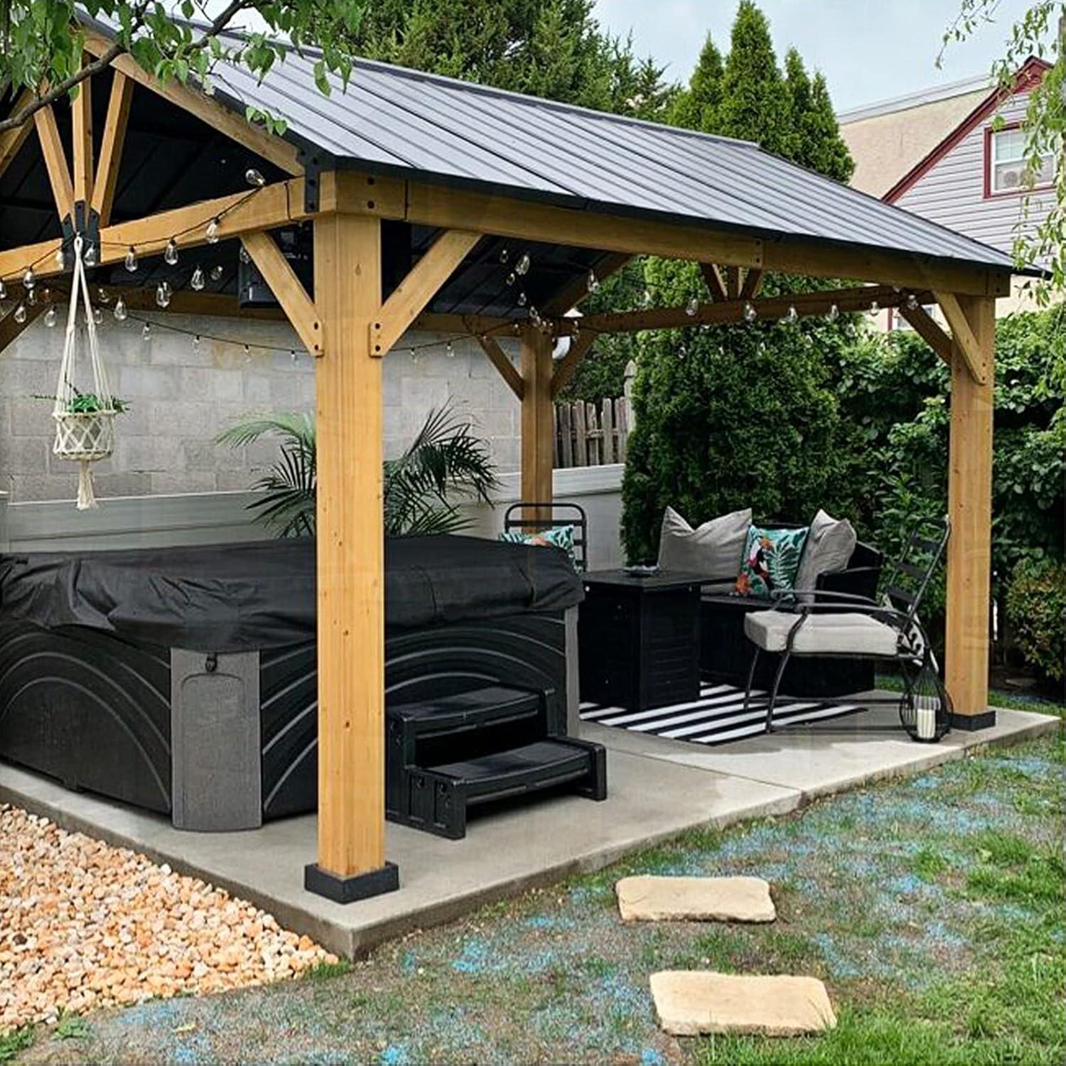 Eagle Peak 15x13 Cedar Wood Patio Gazebo with Black Steel Roof