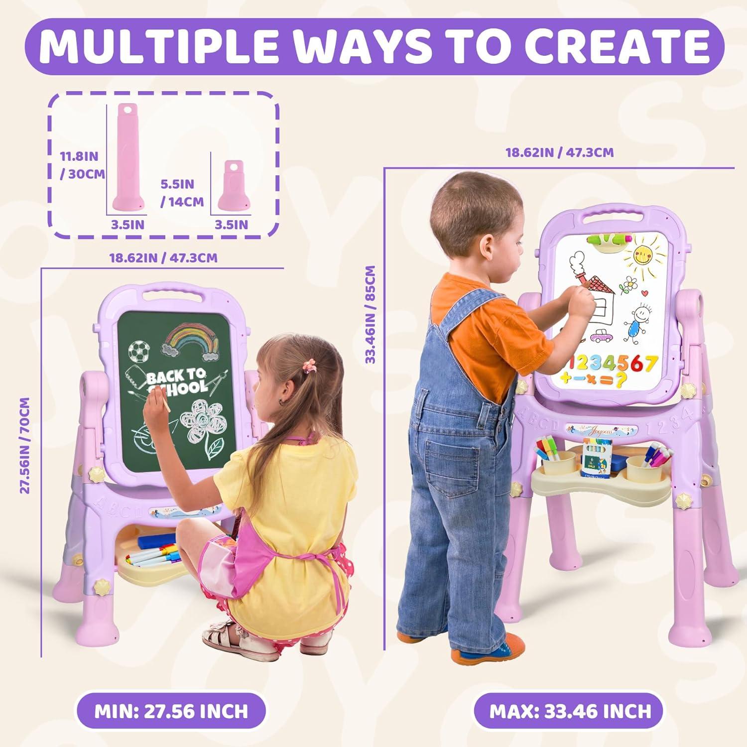 Easel for Kids, Adjustable Standing Art Easel for Toddler, Double Magnetic Drawing Board with Painting Accessories, Birthday Christmas Gift for Little Boys and Girls,  Pink