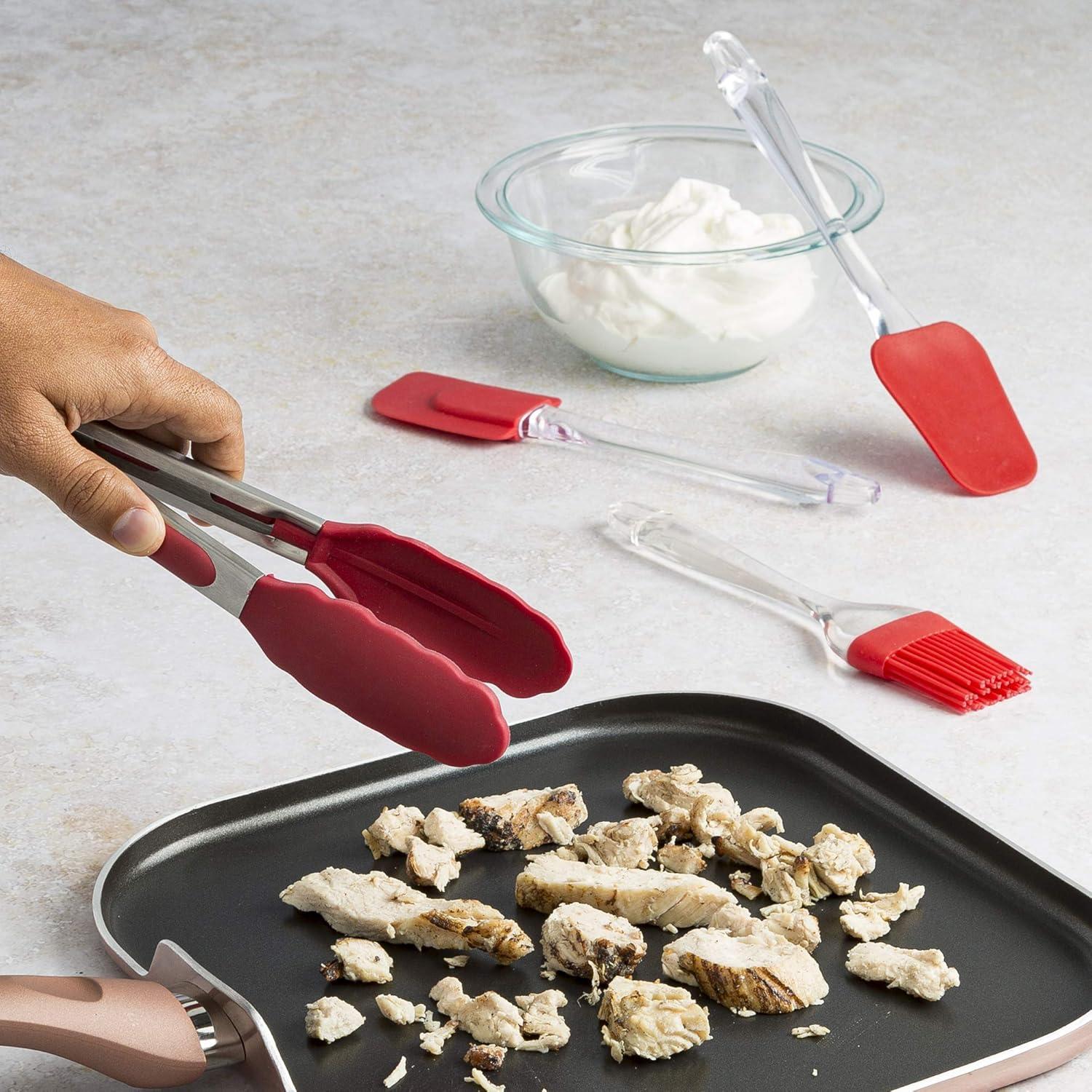 Red Silicone 4-Piece Cooking Utensil Set with Clear Handles