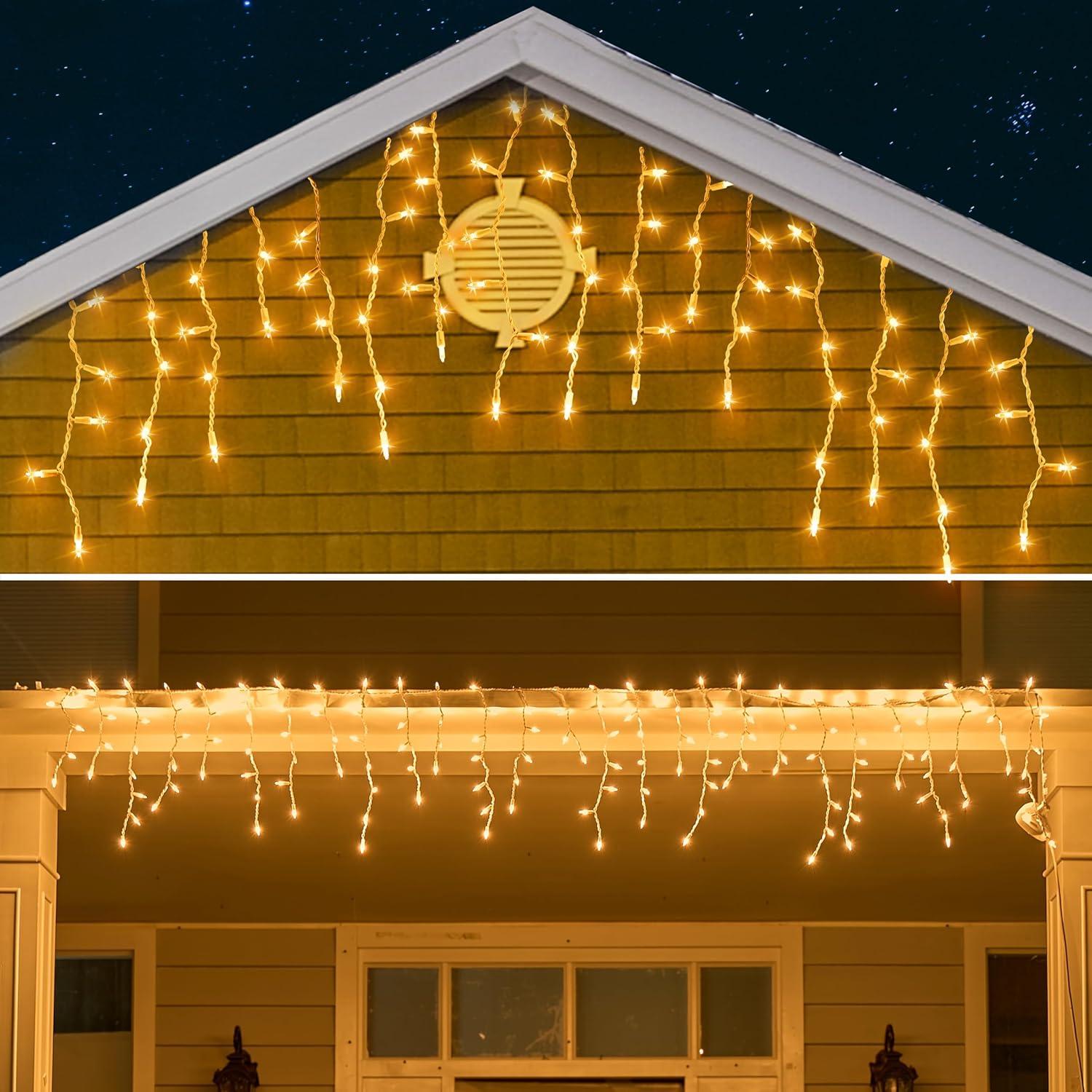 Warm White LED Outdoor Icicle Christmas Lights