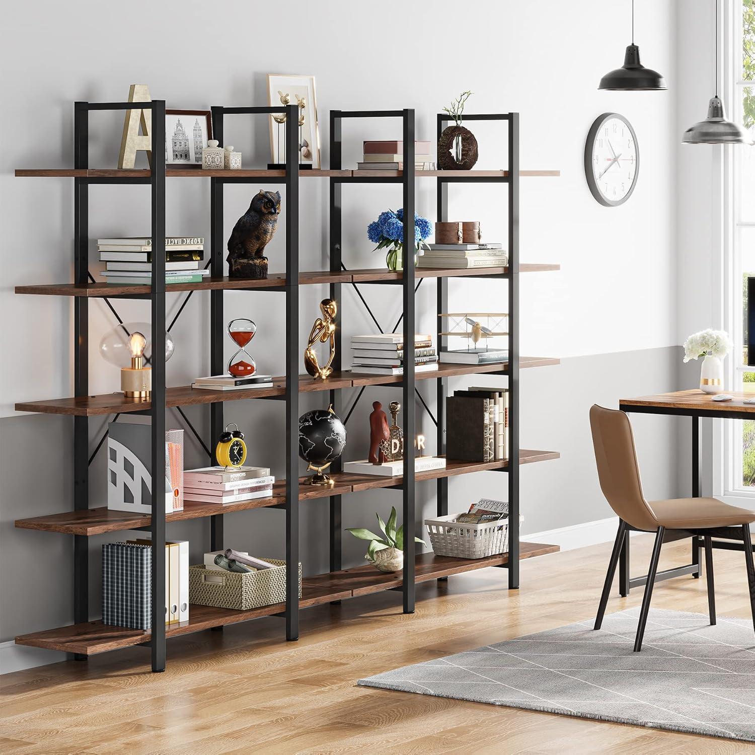 Tribesigns 5-Tier Retro Brown Metal Frame Industrial Bookshelf