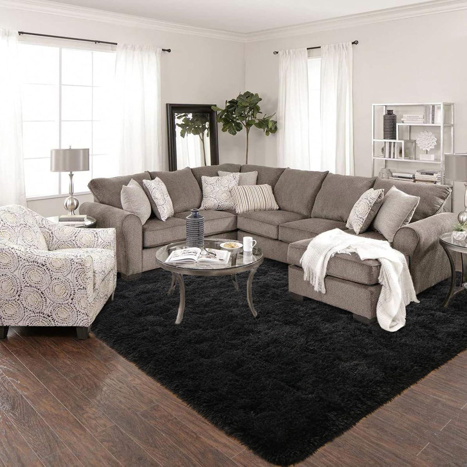 ISEAU Black Rug Super Soft Shaggy 4x6 Feet Rugs for Bedroom, Fluffy Area Rug for Living Room Floor Rug, Fuzzy and Comfy Carpet Nursery Shag Rug for Kids Boys Room Decor