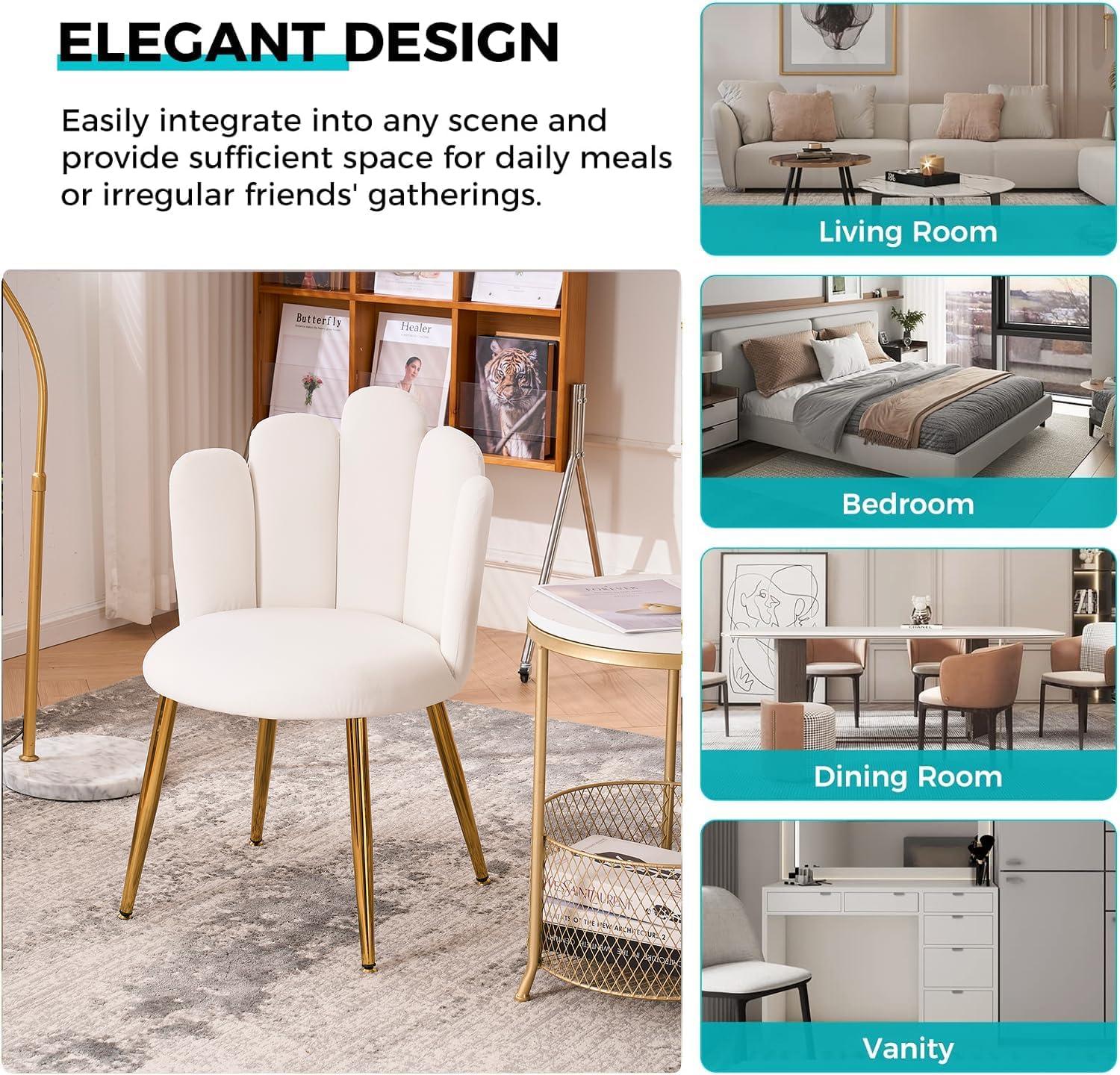 Vanity Chair with Back Makeup Chair for Makeup vanities Modern Cute Velvet armless Accent Chair with Gold Legs for Living Room/Bedroom/Kitchen (1, Ivory White)