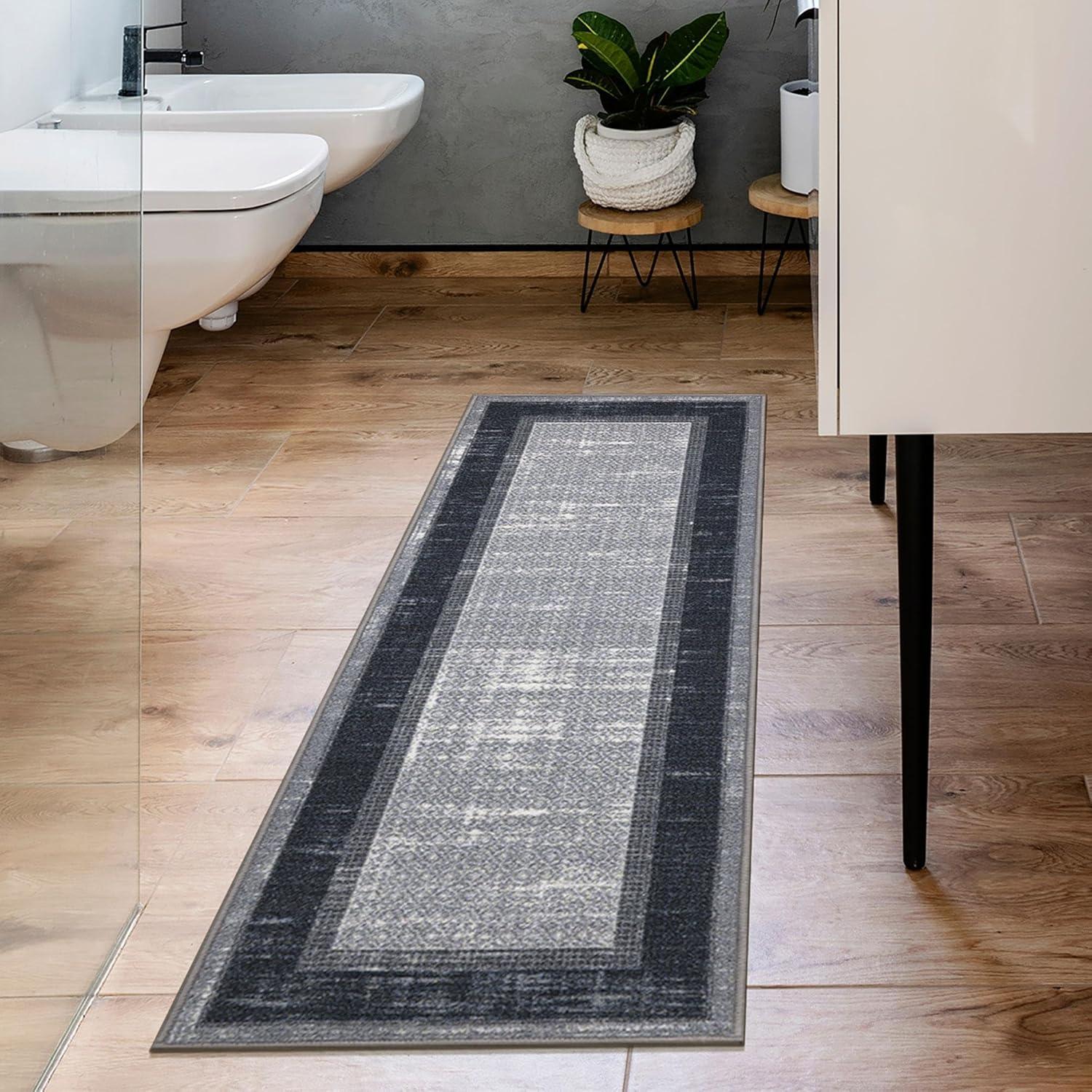 Machine Washable Non-Slip Bordered Area Rug For Living Room, Hallway Runner, Entryway Rug