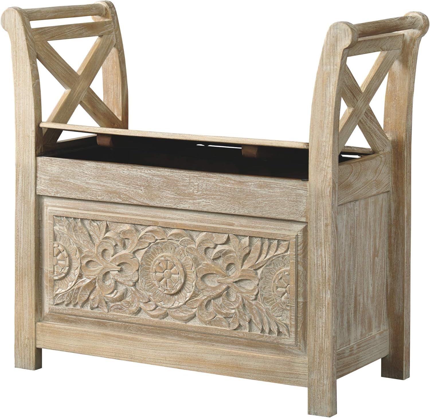 Fossil Ridge Accent Bench Whitewash - Signature Design by Ashley: Modern Storage Ottoman, Entryway Furniture
