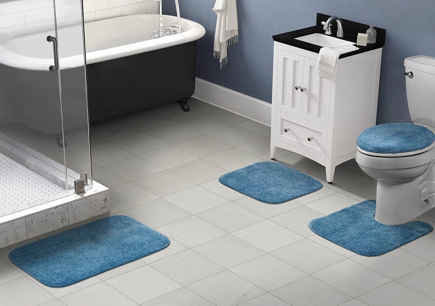 4pc Traditional Nylon Washable Bathroom Rug Set Basin Blue - Garland Rug: Includes Lid & Contour Cover, Machine Made
