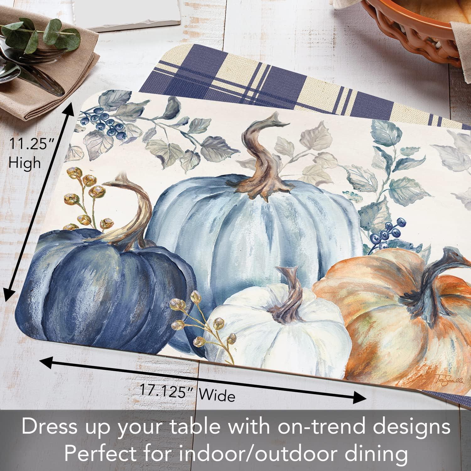 Pumpkin Blues 4 Piece Reversible Easy Care Placemats (Set of 4)