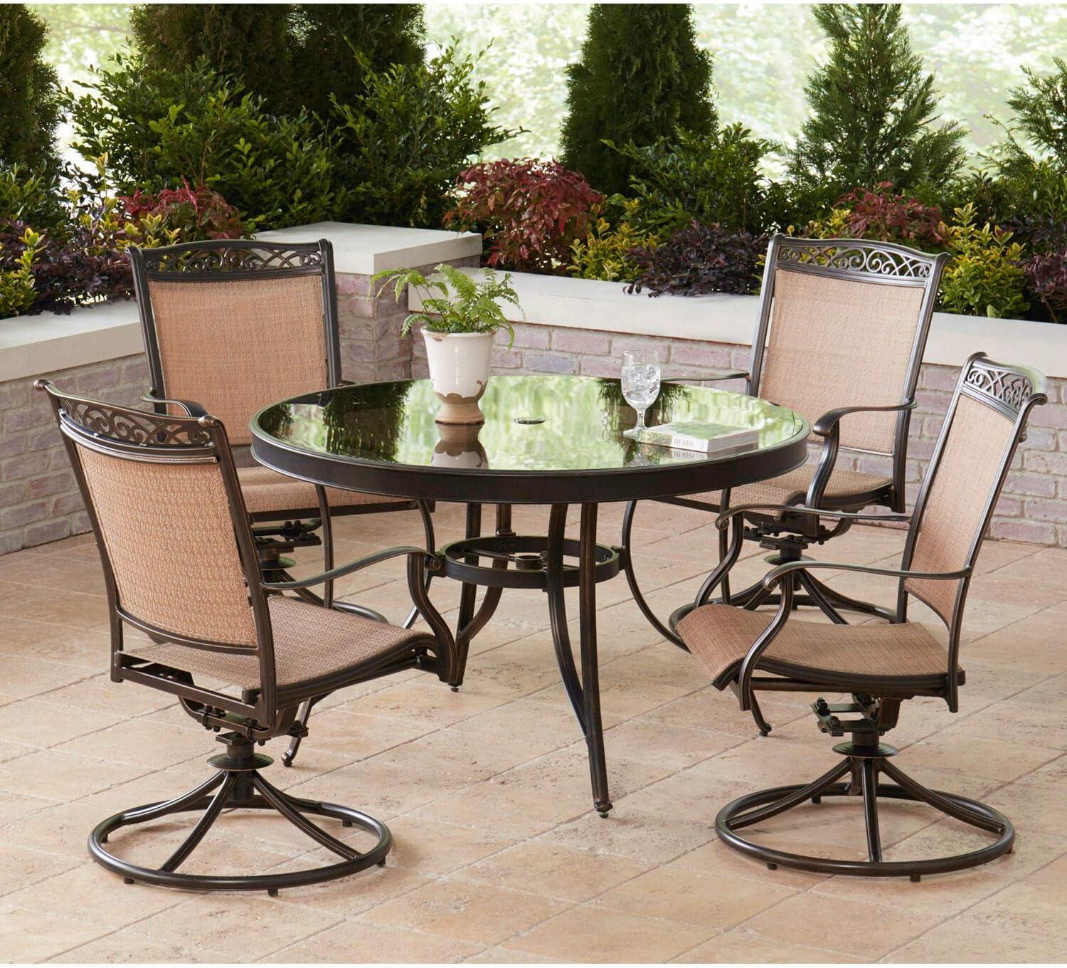 Hanover Fontana 5-Piece Aluminum Outdoor Dining Set with a Glass-Top Dining Table, Seats 4