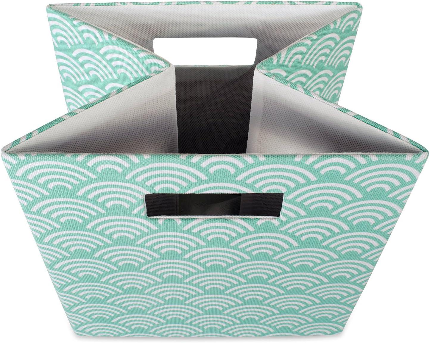 Contemporary Home Living Aqua Blue Polyester Cube Storage Bin with Waves Design 13"