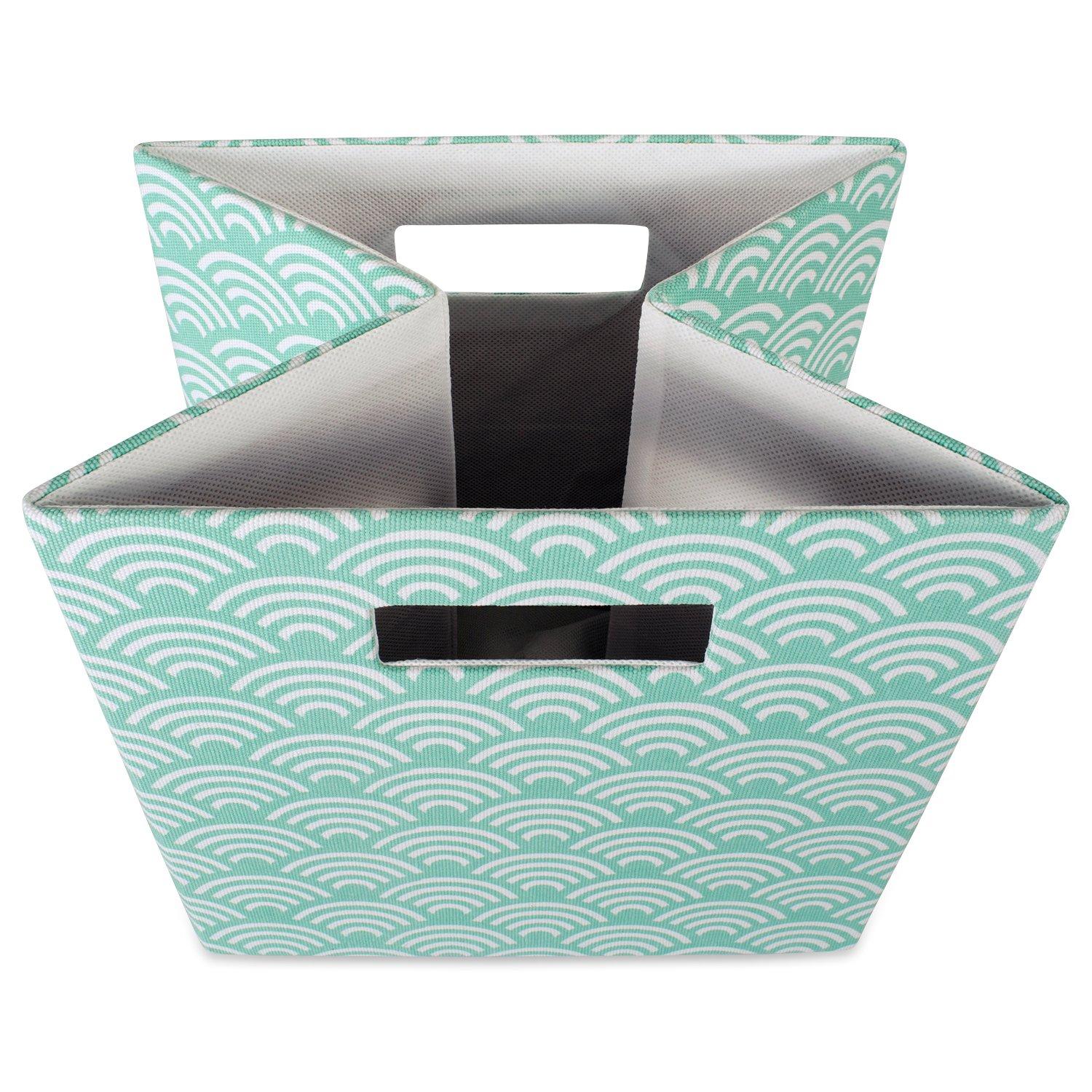 Contemporary Home Living Aqua Blue Polyester Cube Storage Bin with Waves Design 13"