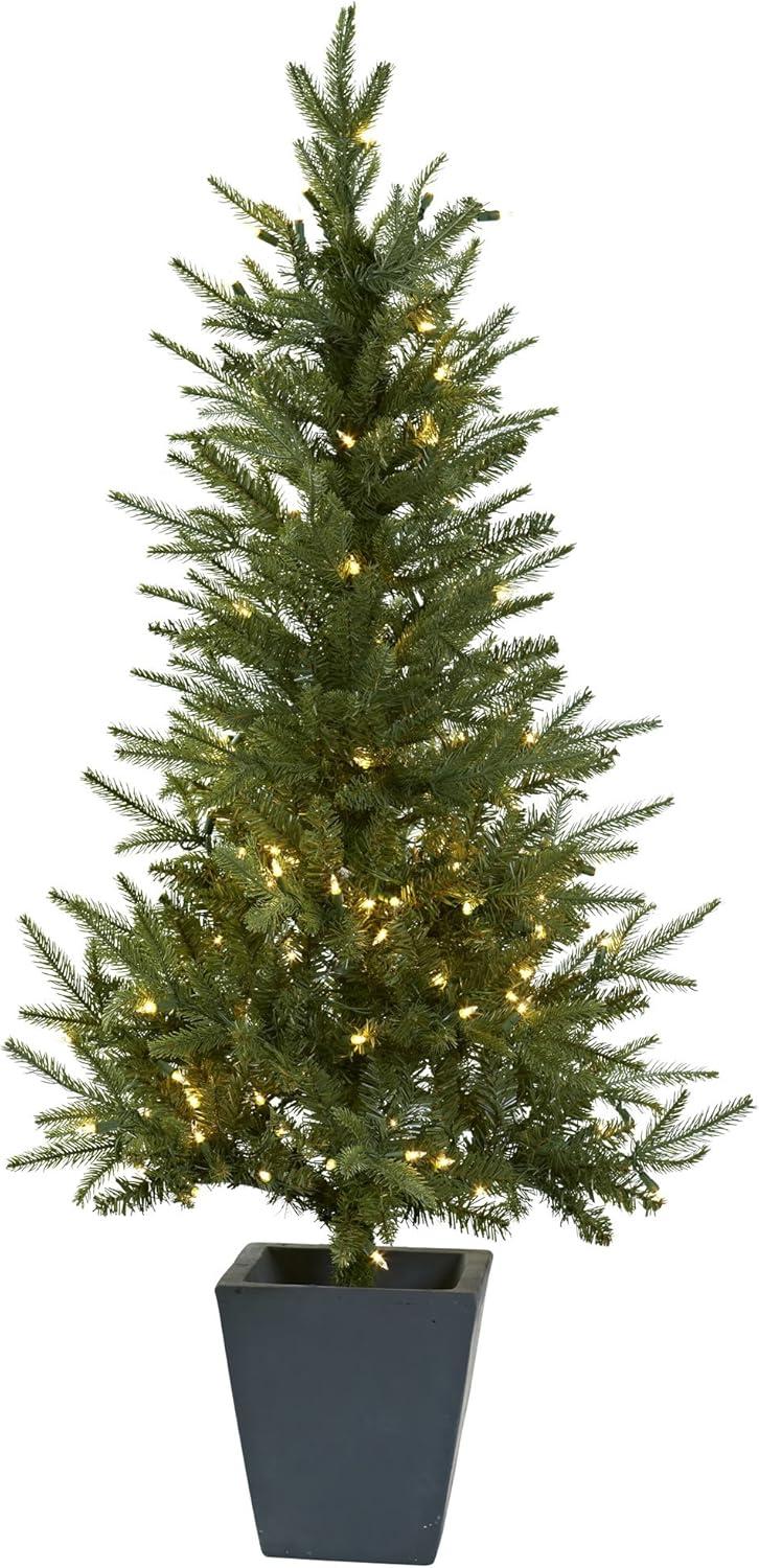 Nearly Natural 4.5-ft Christmas Tree with Clear Lights & Decorative Planter