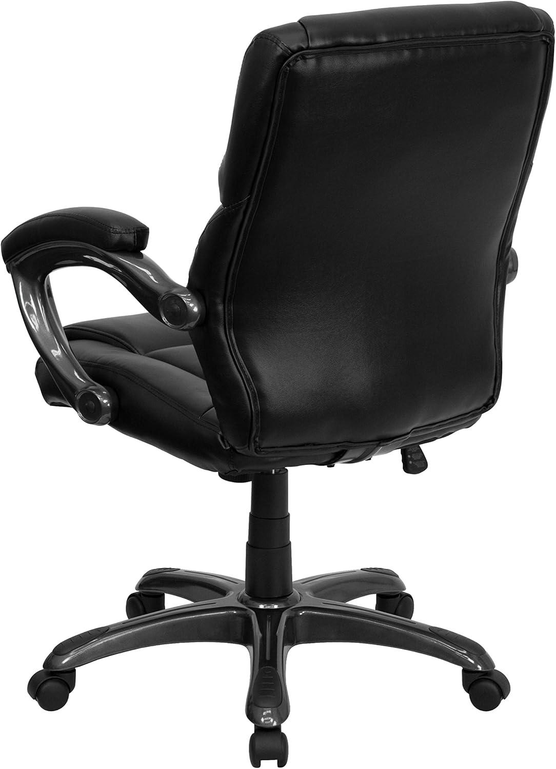 Flash Furniture Megan Mid-Back Black LeatherSoft Overstuffed Swivel Task Ergonomic Office Chair with Arms