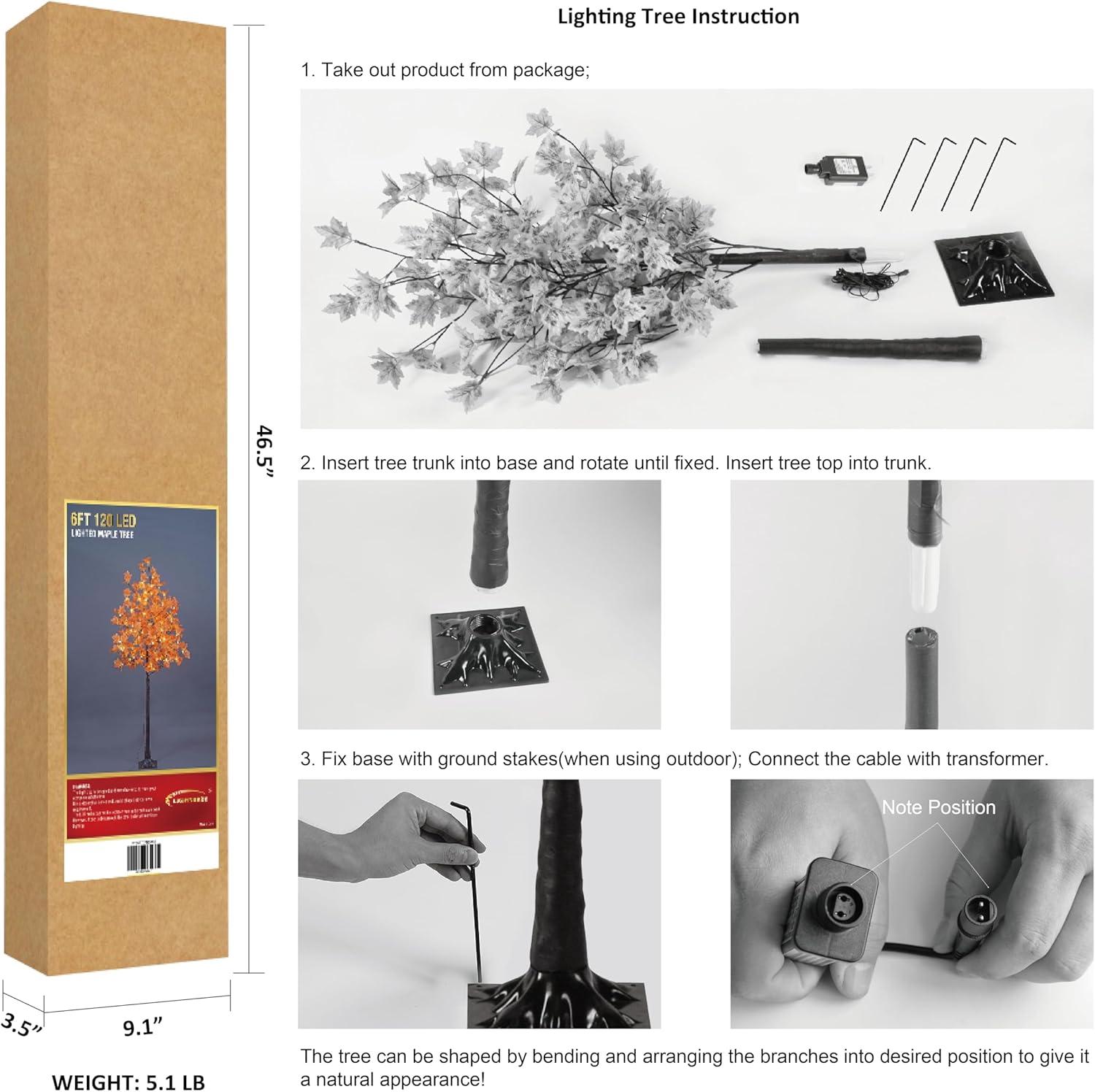 Lightshare 6 Feet Pre-Lit Maple Tree, 120 Warm White Lights