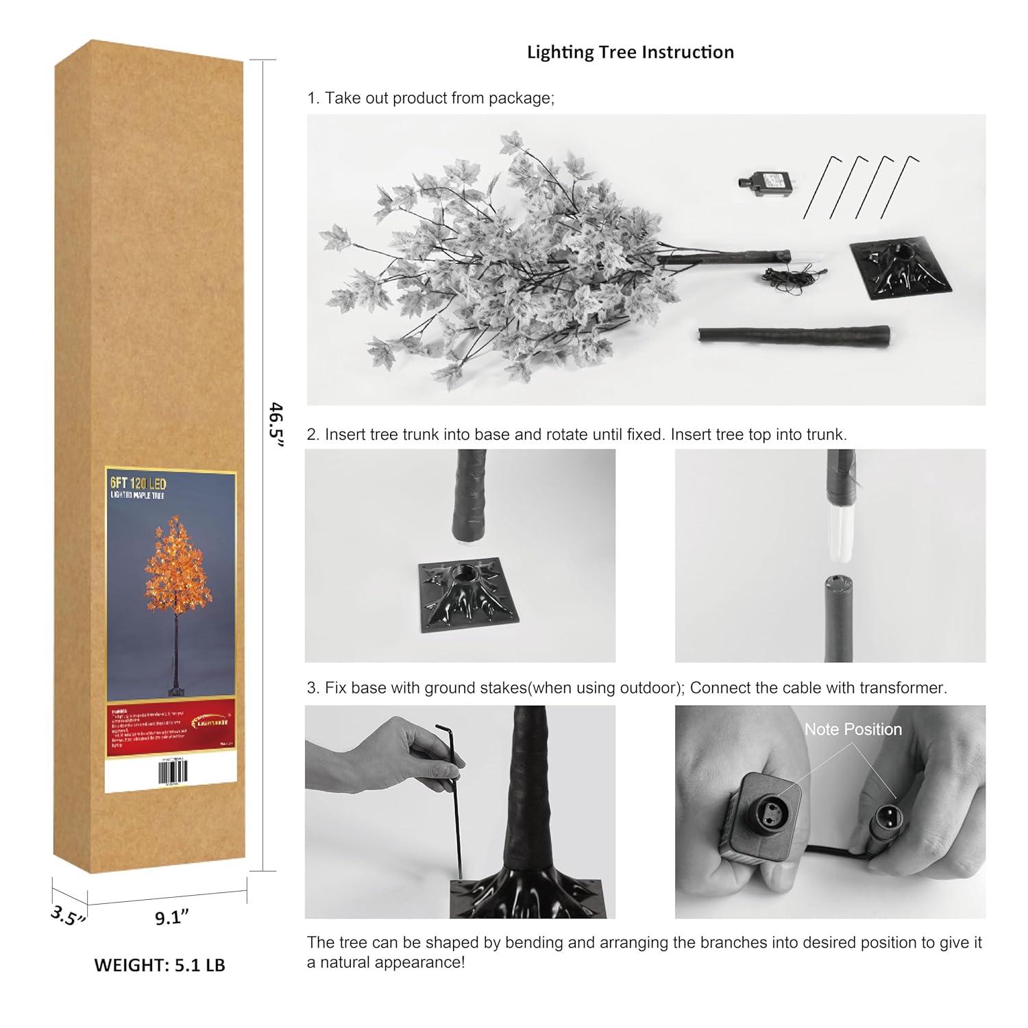 Lightshare 6 Feet Pre-Lit Maple Tree, 120 Warm White Lights