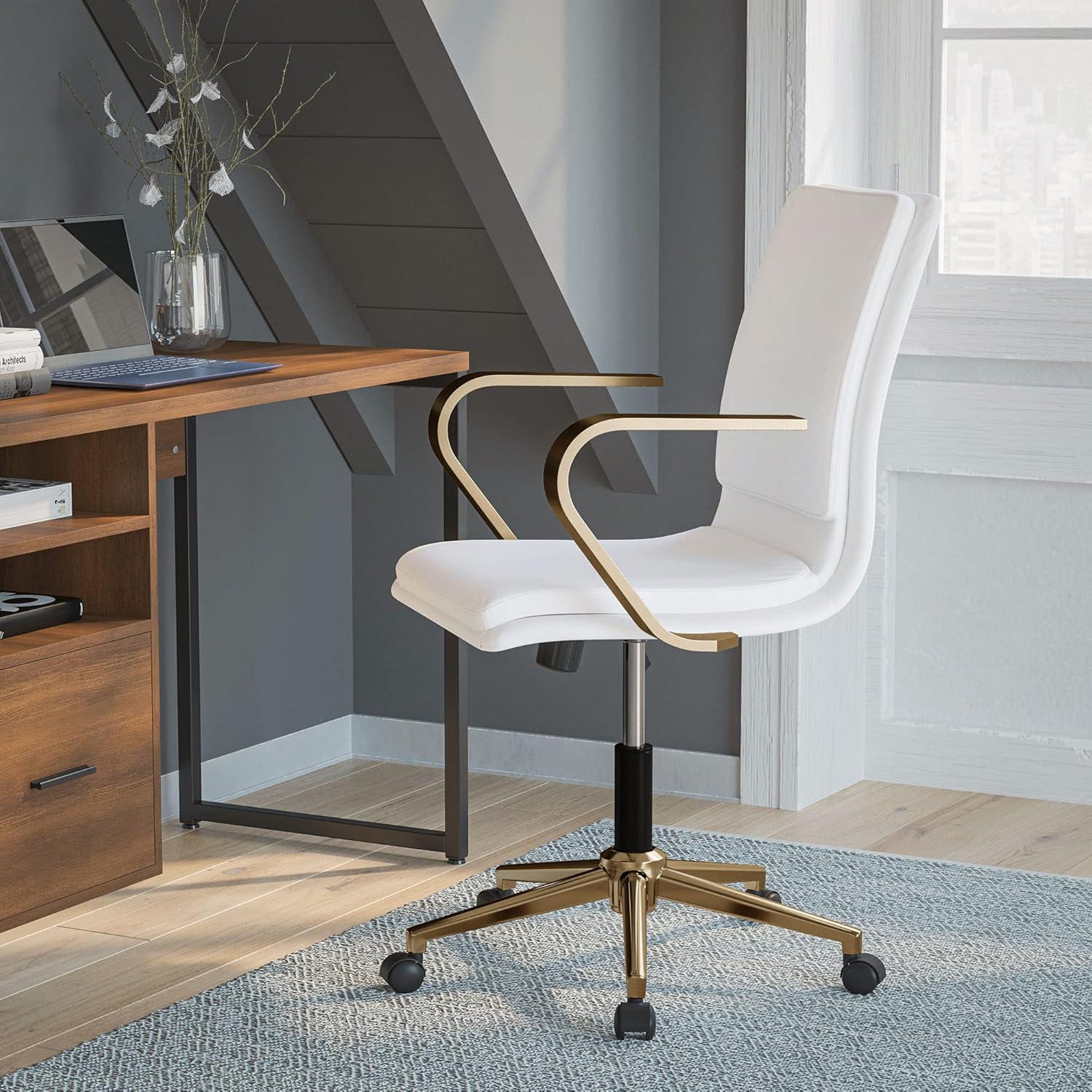 Flash Furniture James Mid-Back Designer Executive Upholstered Office Chair with Brushed Metal Base and Arms